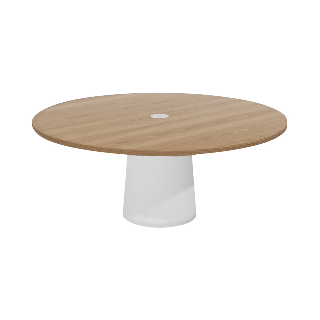 Container Round Table: XXL + Cable Feed + Natural Oil with Hole + White