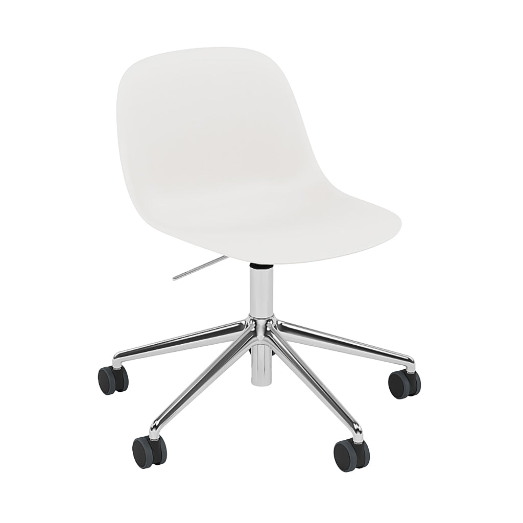 Fiber Side Chair: Swivel Base with Castors & Gaslift + Recycled Shell + Polished Aluminum + Black + Natural White