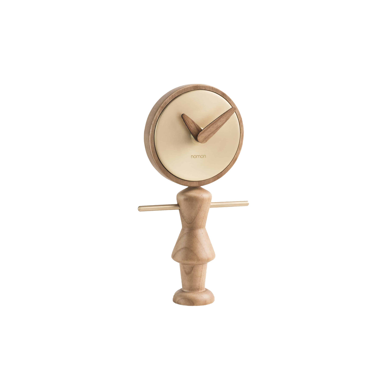 Nena Table Clock: Polished Brass + Oak