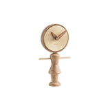 Nena Table Clock: Polished Brass + Oak