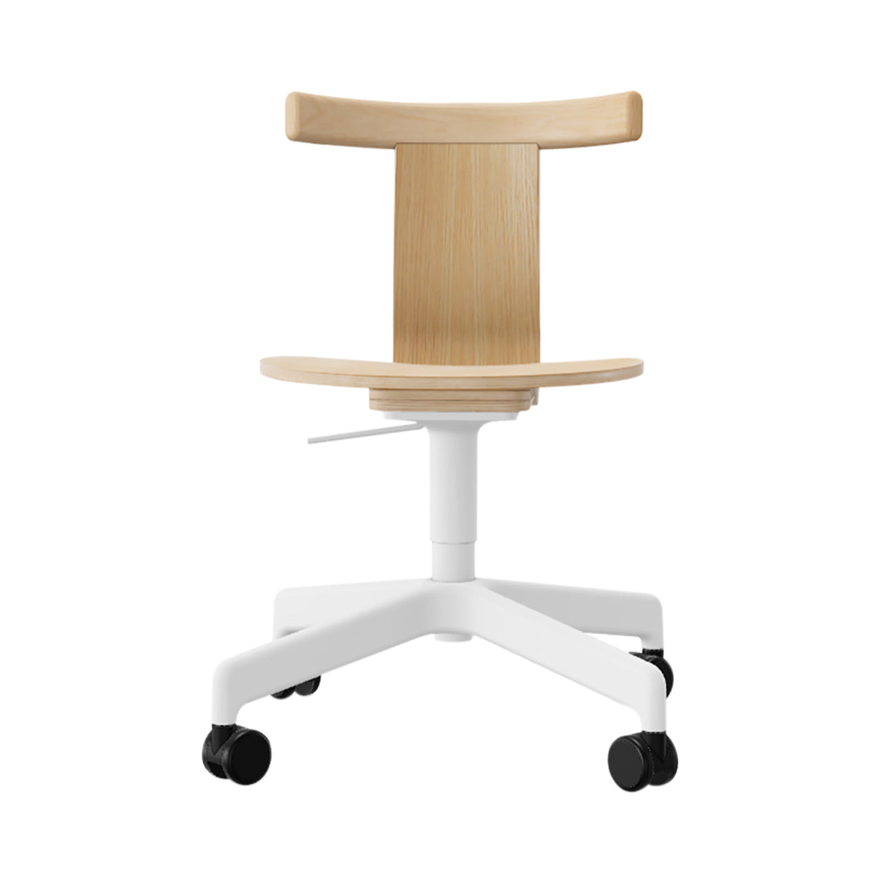 Jiro Swivel Chair: Natural Oak + White + With Casters