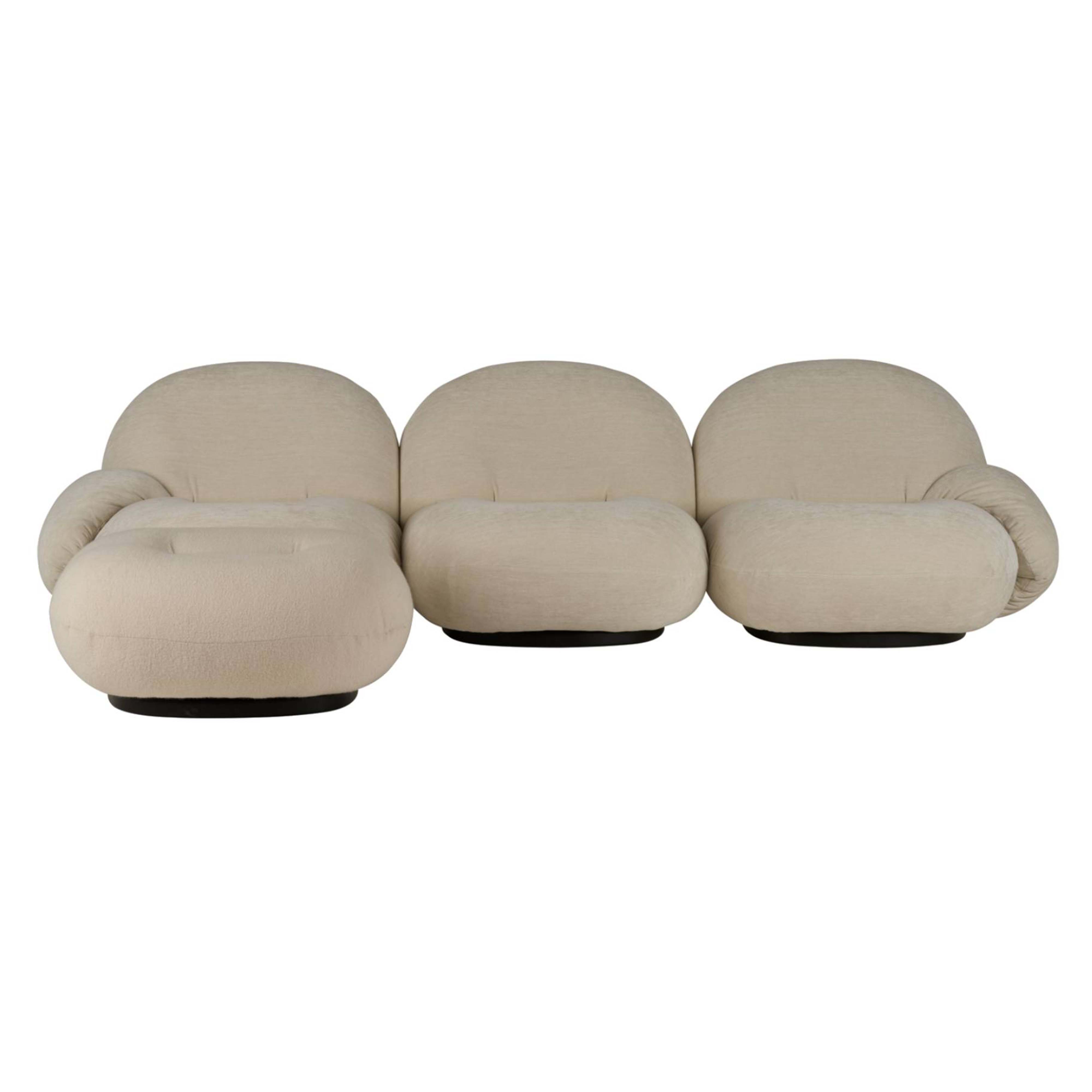 Pacha Sofa: 3-Seater with Armrests and Ottoman + Black Semi Matt