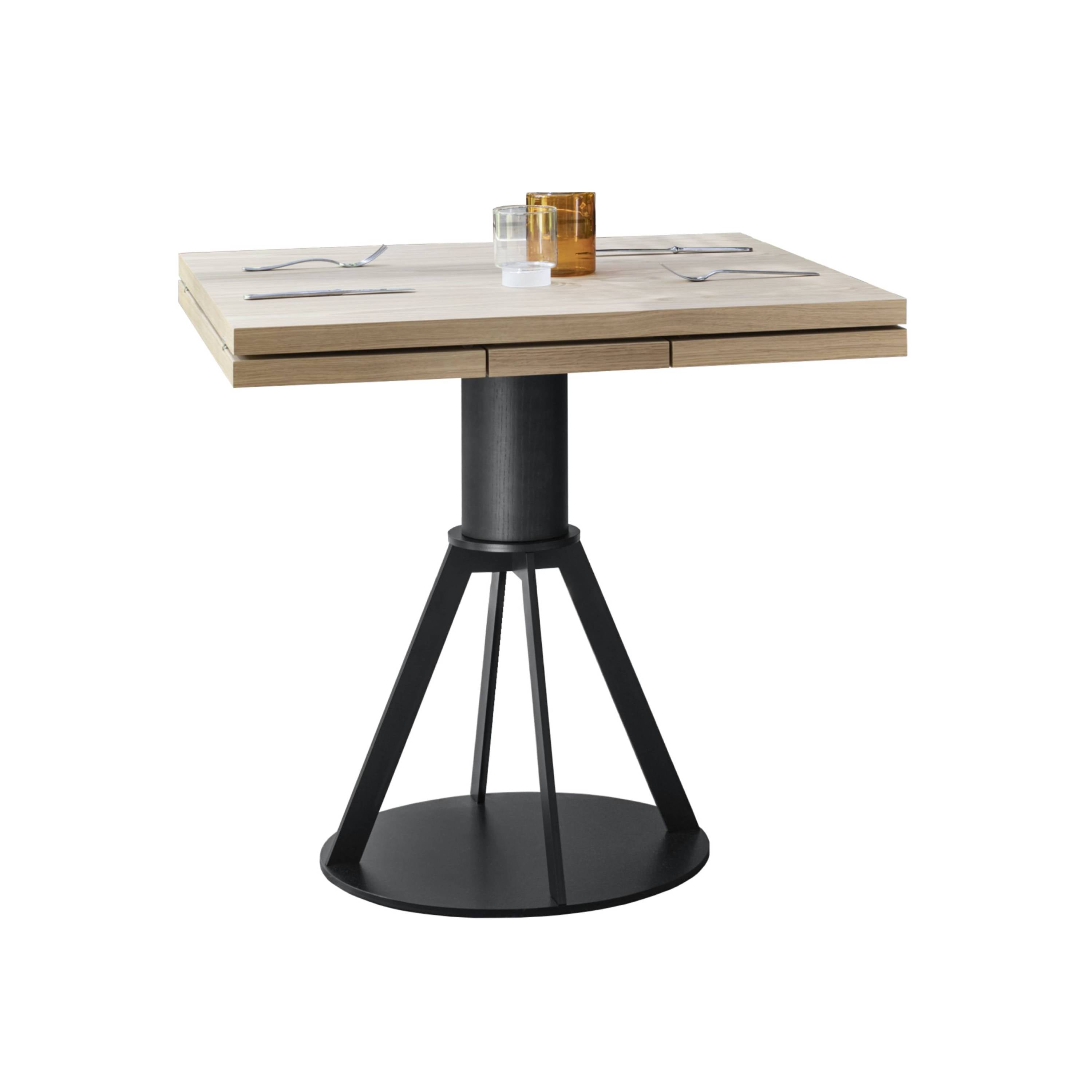 Geronimo Extendable Small Dining Table: Wood + Flamed Oak + Black Ash + Lacquered Black