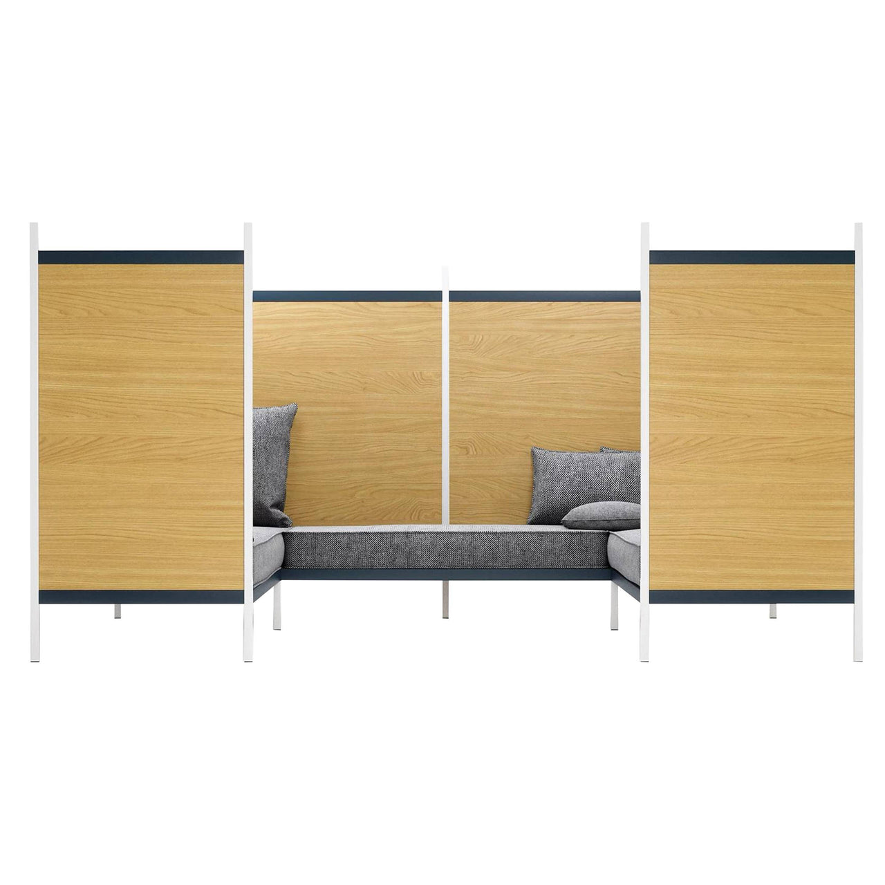 Grid U-Shaped Sofa with Tall Partition: Upholstered + Larch Panel