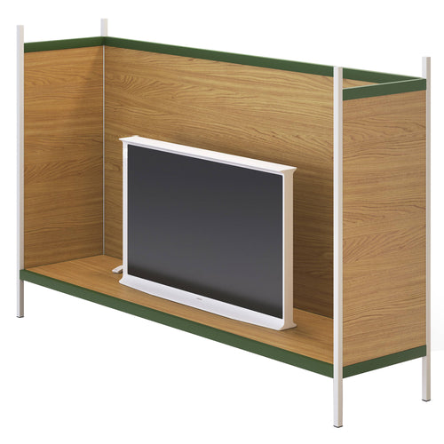 Grid Room Divider: Larch Panel - Leaf Green + Signal White + Oak
