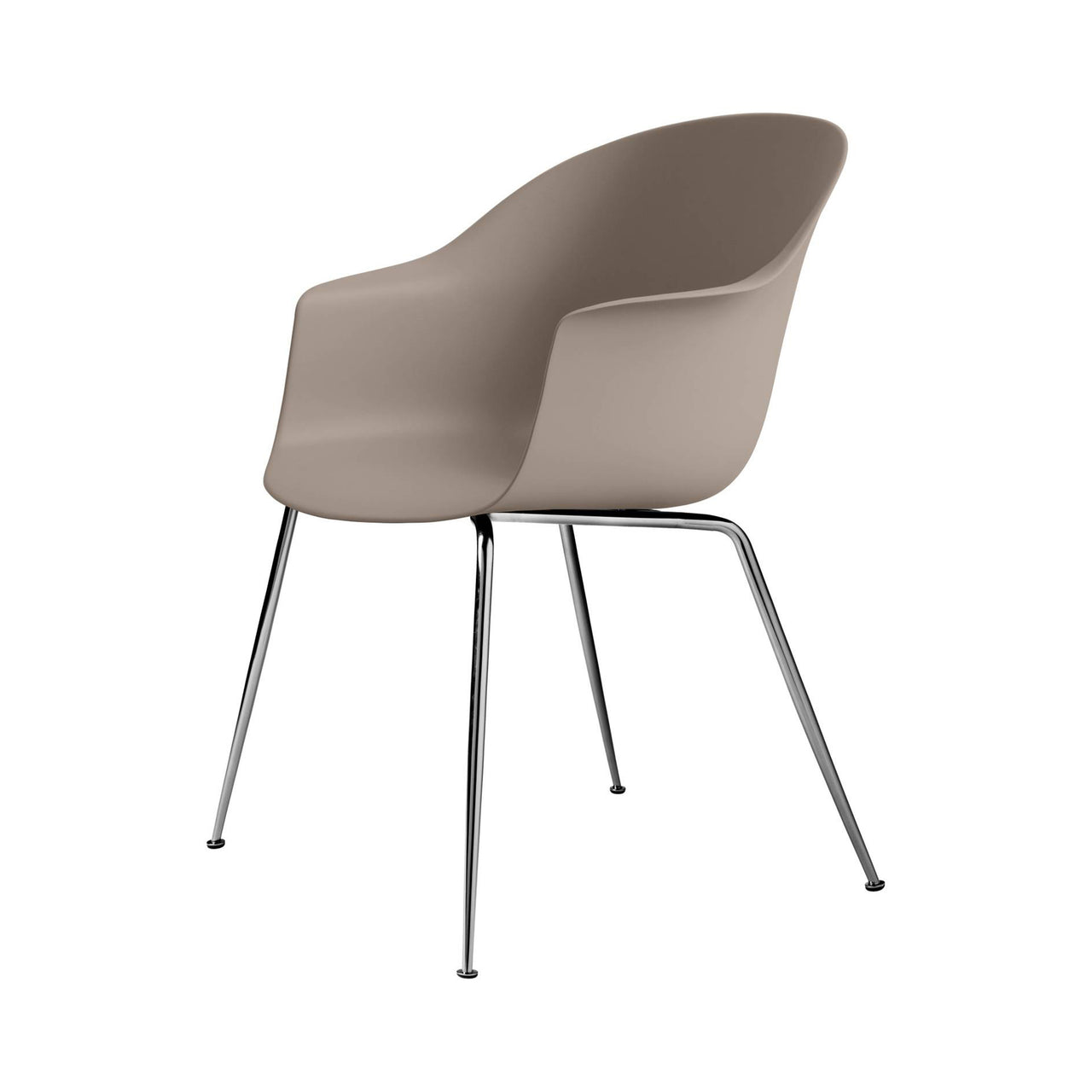 Bat Dining Chair: Conic Base + Chrome + New Beige + Felt Glides