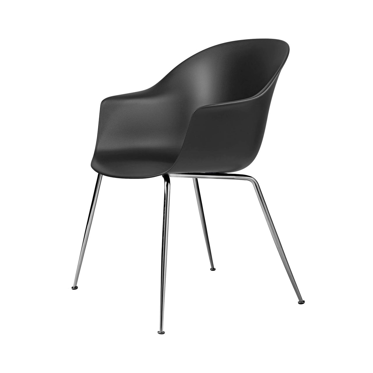 Bat Dining Chair: Conic Base + Chrome + Black + Felt Glides