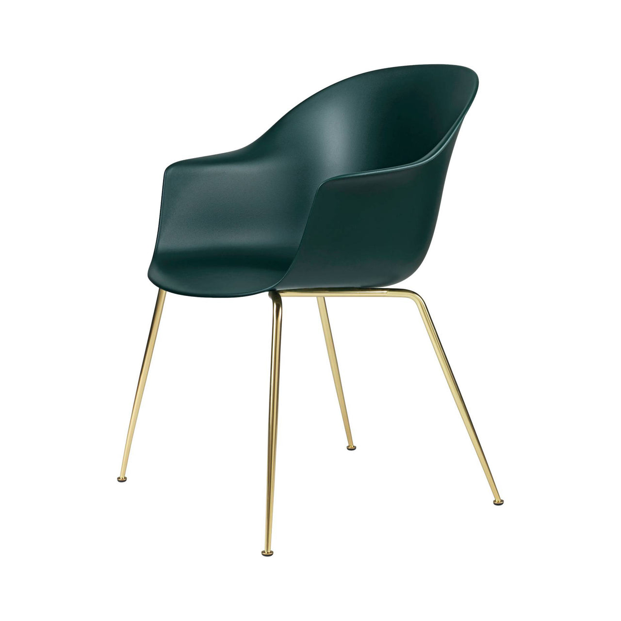 Bat Dining Chair: Conic Base + Brass Semi Matte + Dark Green + Felt Glides