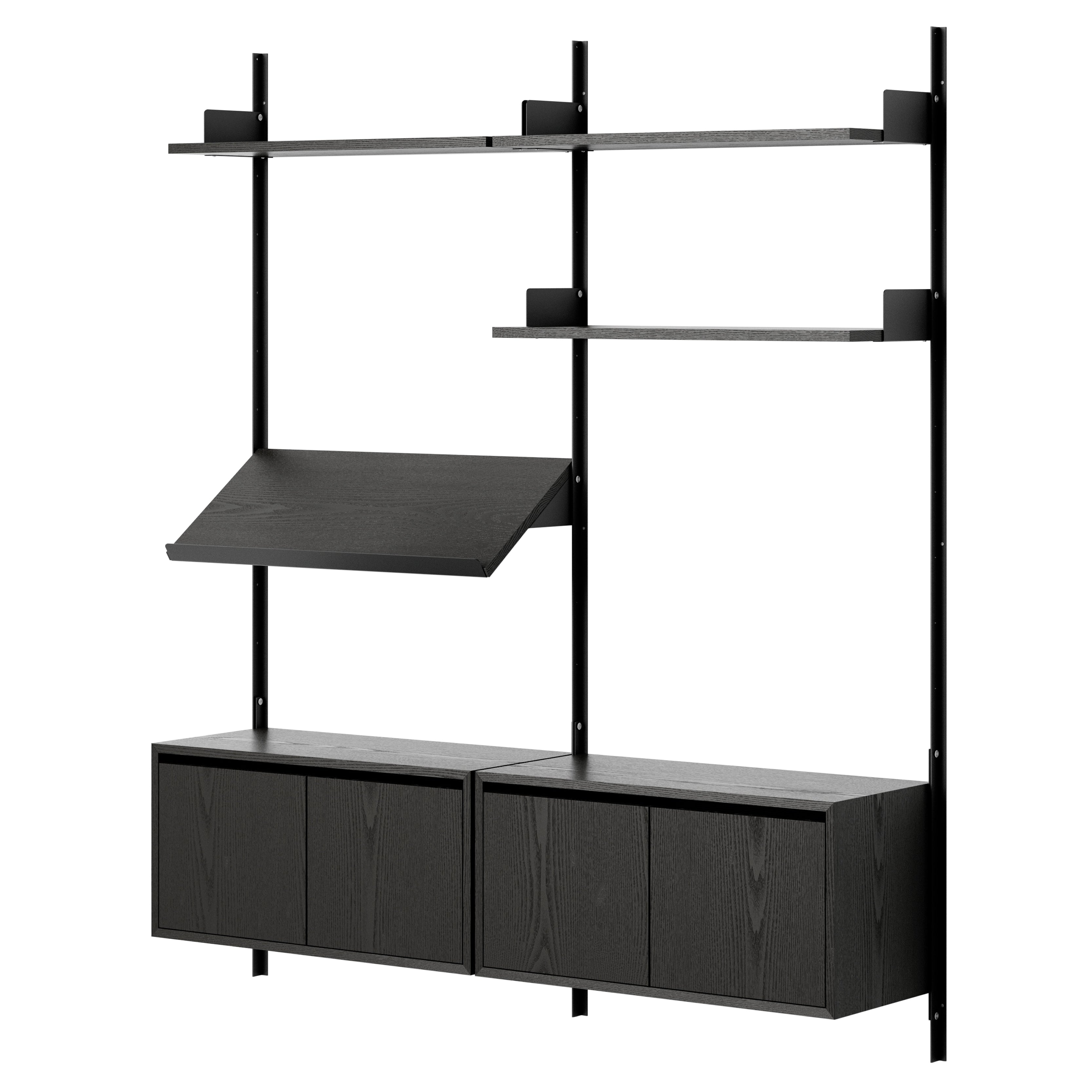 New Works Living Shelf Cabinets Low with Doors: Black Ash + Black