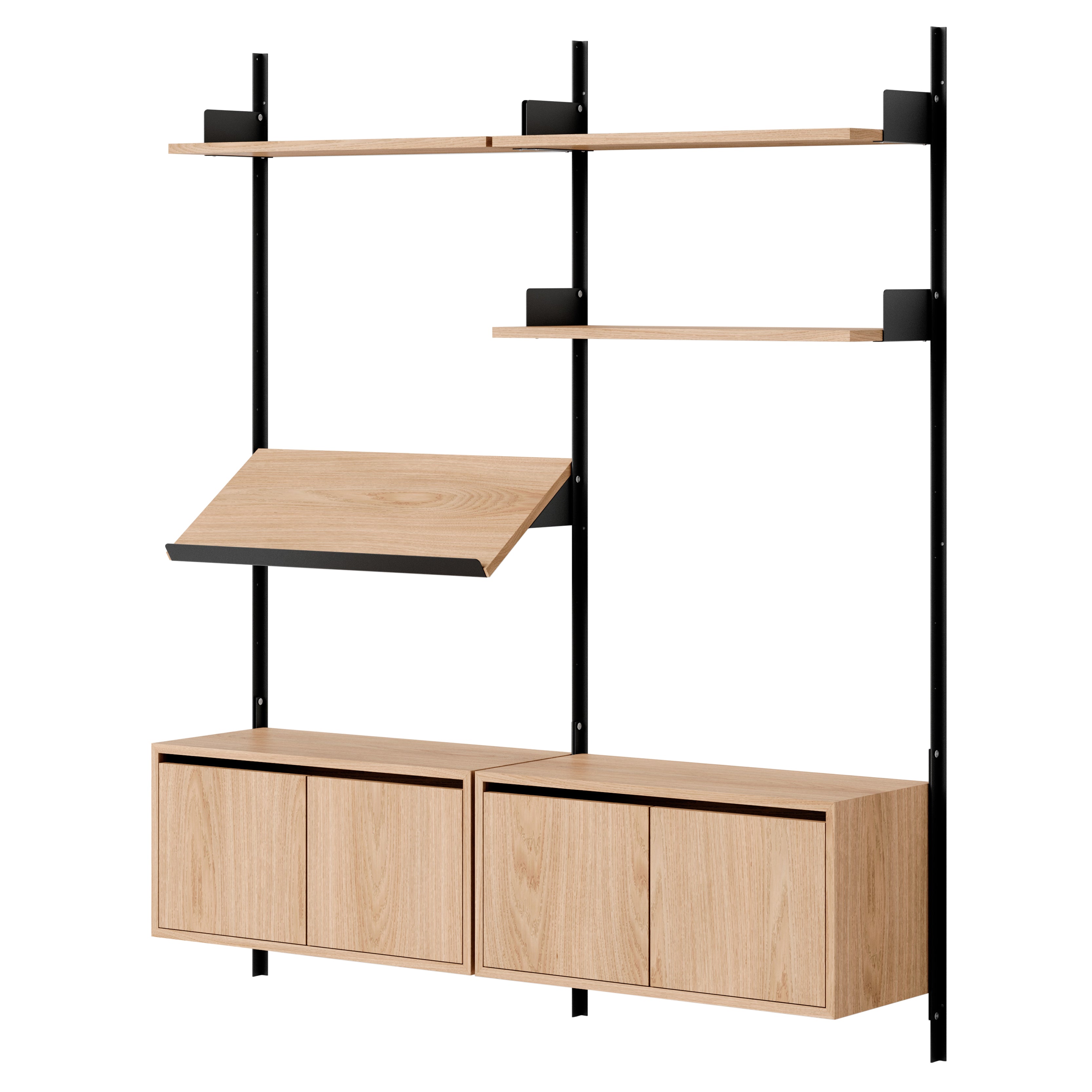 New Works Living Shelf Cabinets Low with Doors: Oak + Black