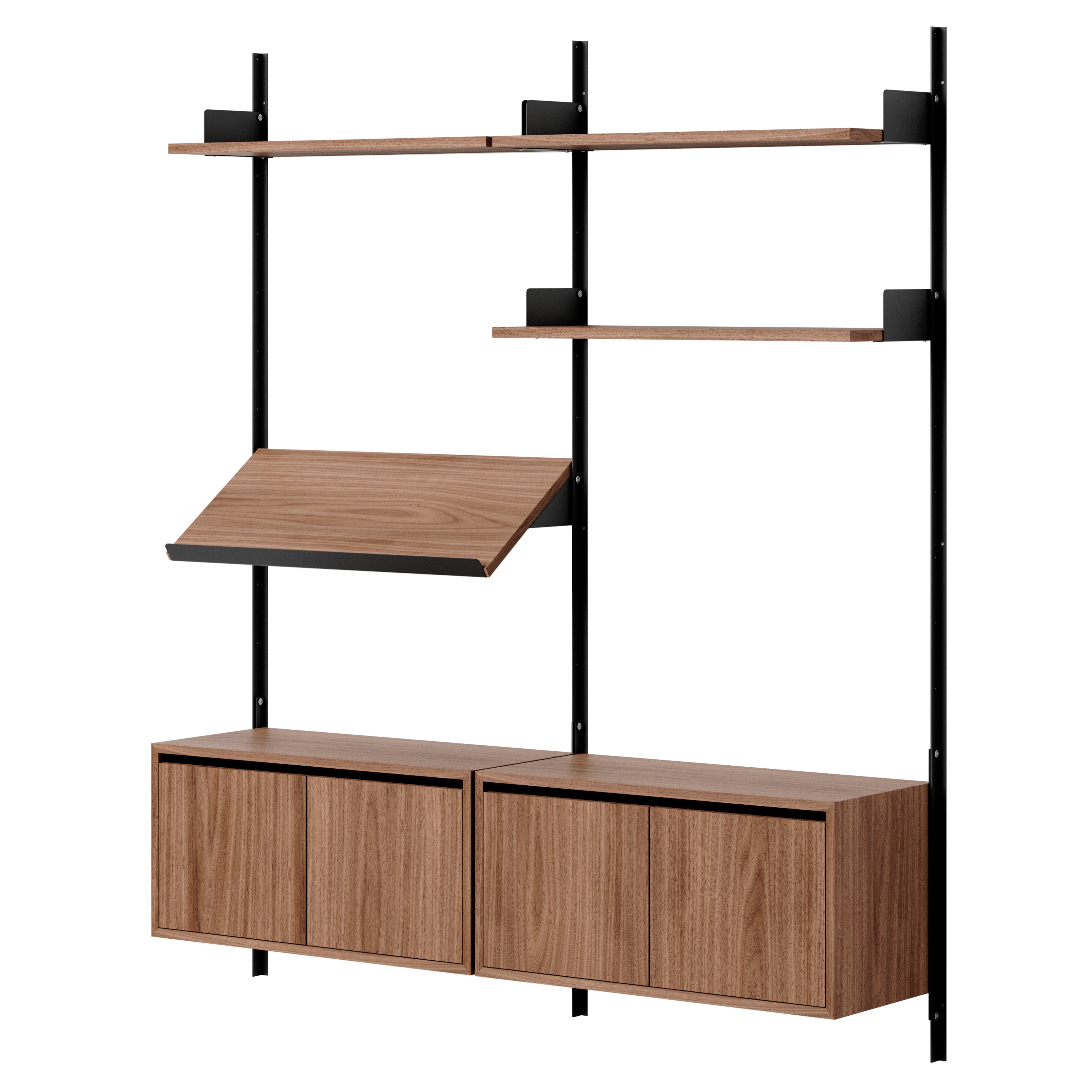 New Works Living Shelf Cabinets Low with Doors: Walnut + Black