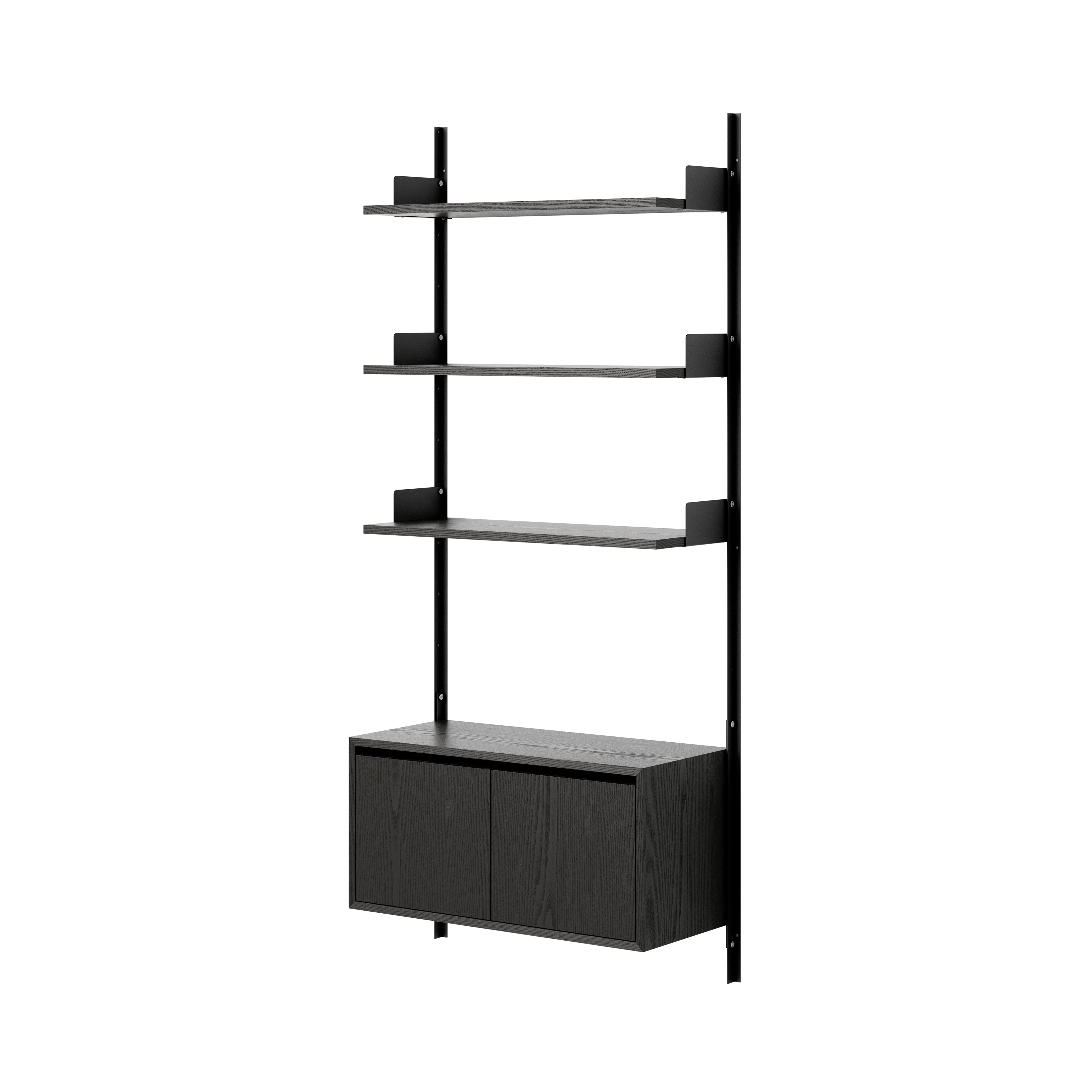 New Works Wall Shelf Cabinet with Doors: Low + Black Ash + Black