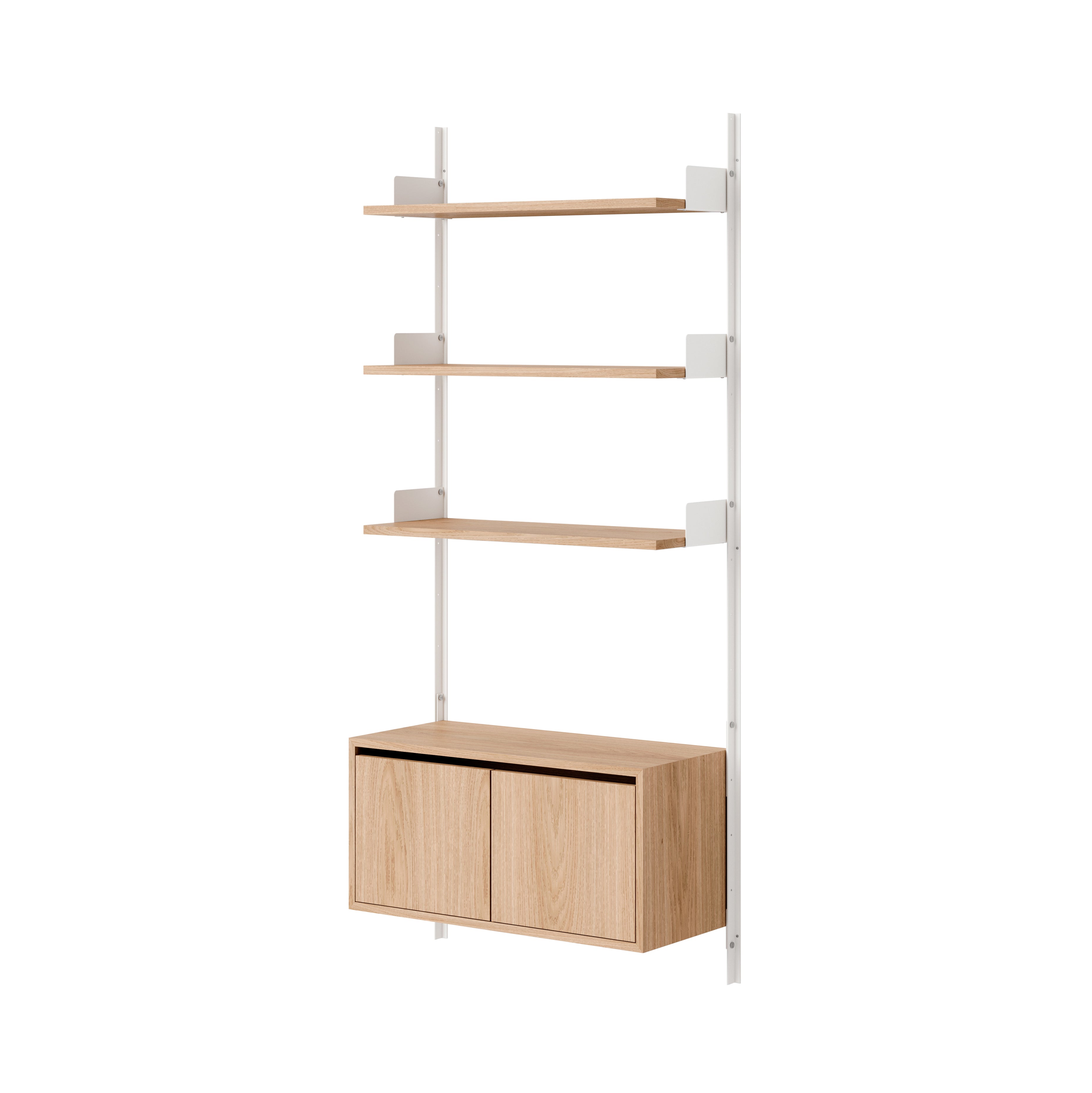 New Works Wall Shelf Cabinet with Doors: Low + Oak + White