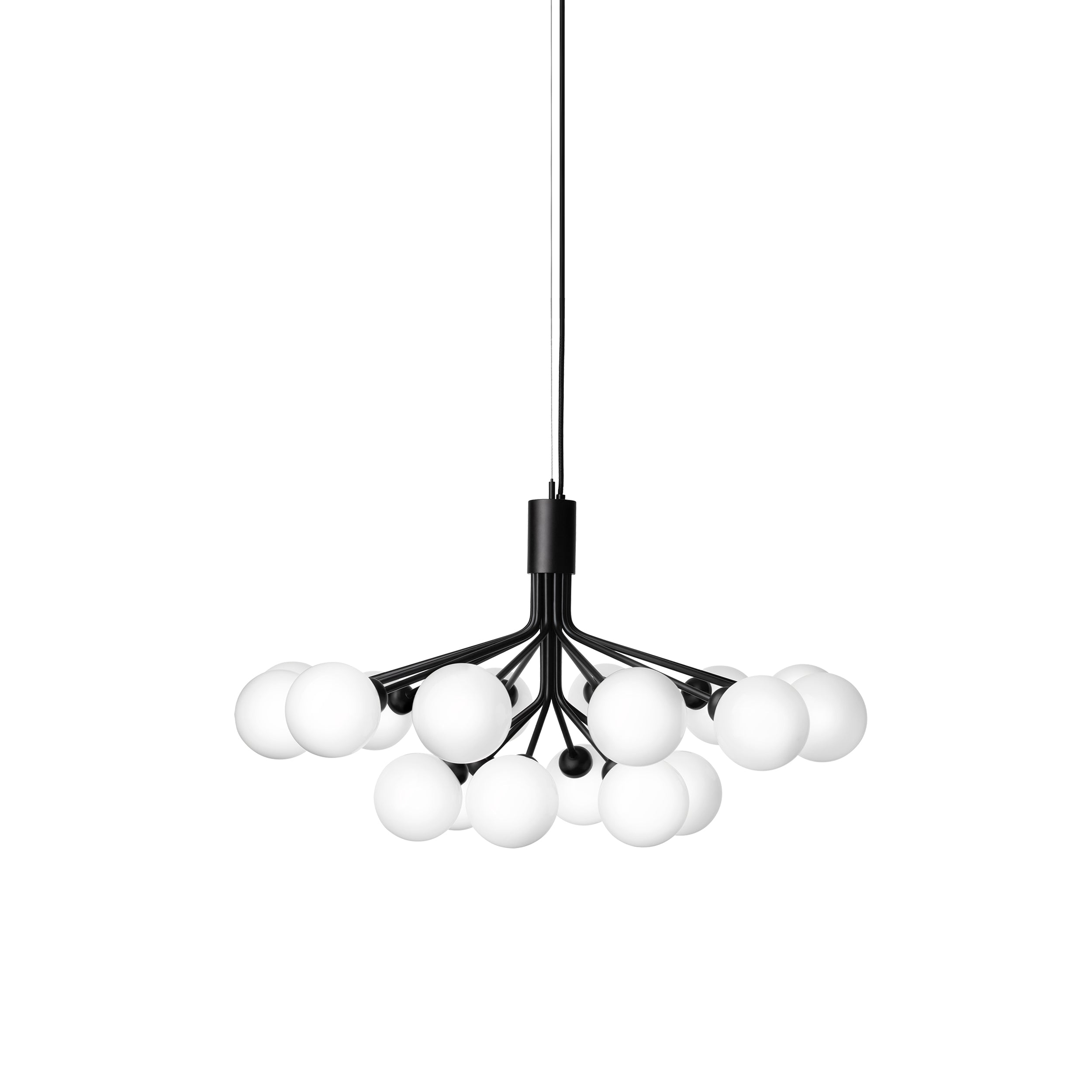 Apiales 18 Chandelier: Satin Black + Opal White + Black