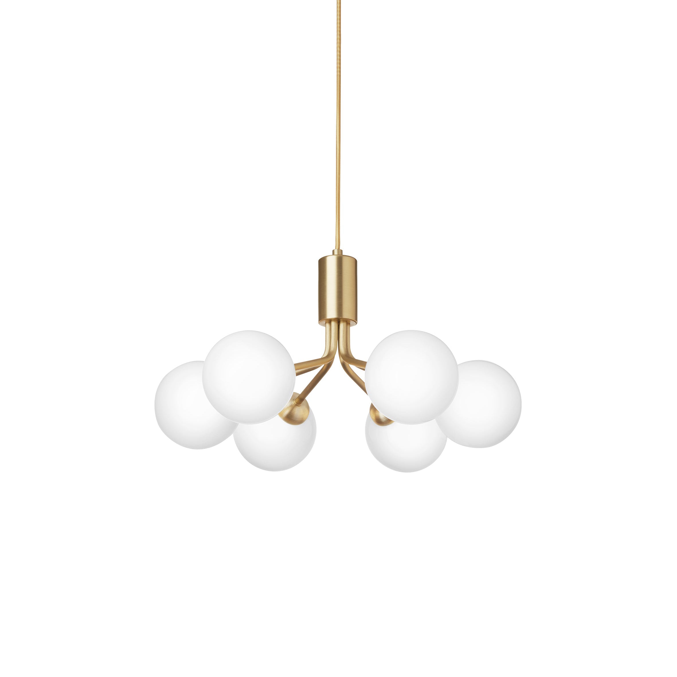 Apiales 6 Pendant Light: Brushed Brass + Opal White + Gold