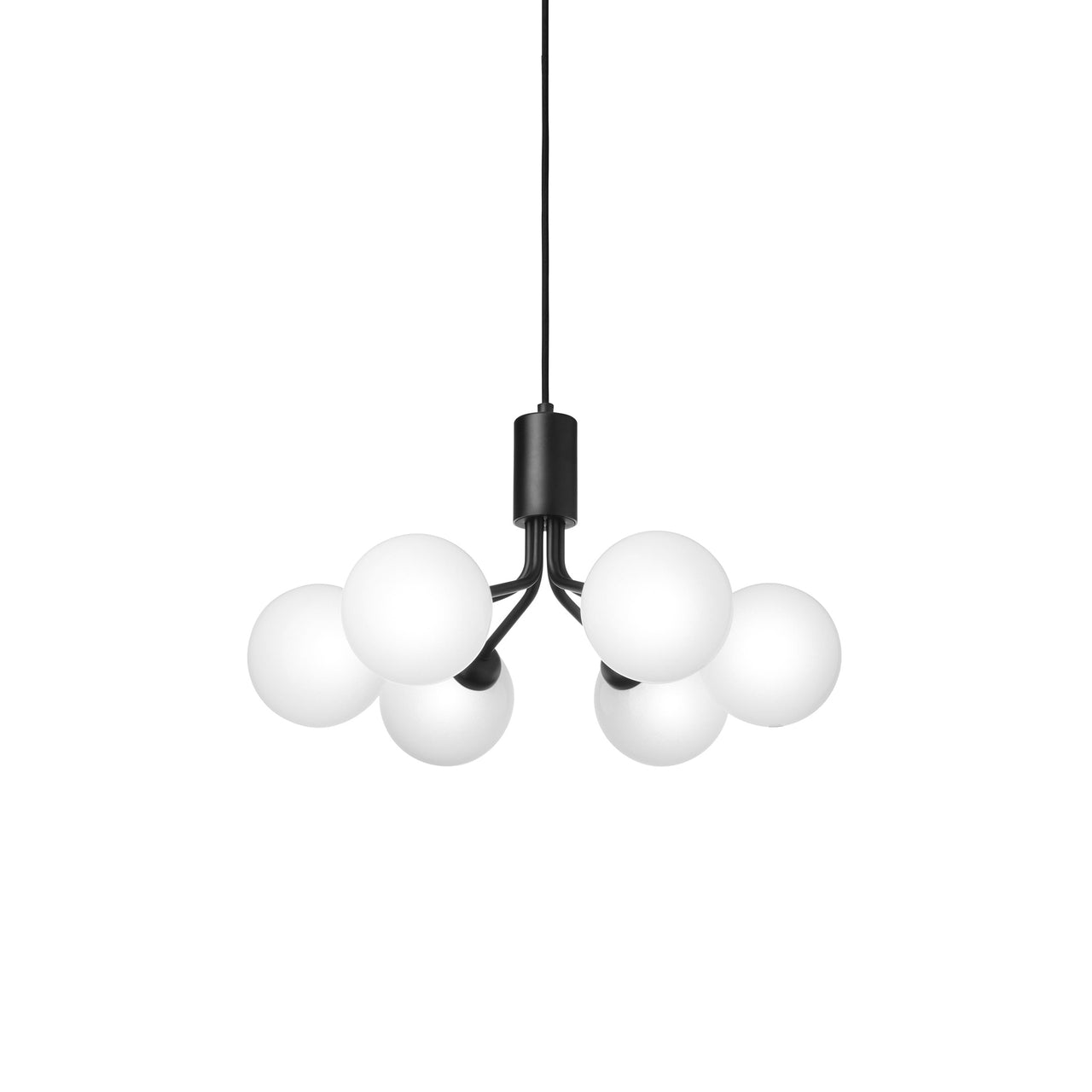 Apiales 6 Pendant Light: Satin Black + Opal White + Black