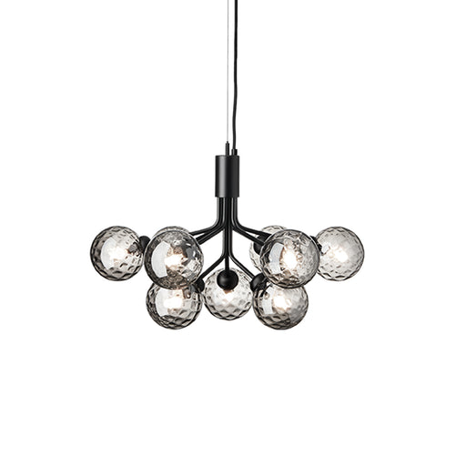 Apiales 9 Chandelier: Satin Black + Smoked Black + Black