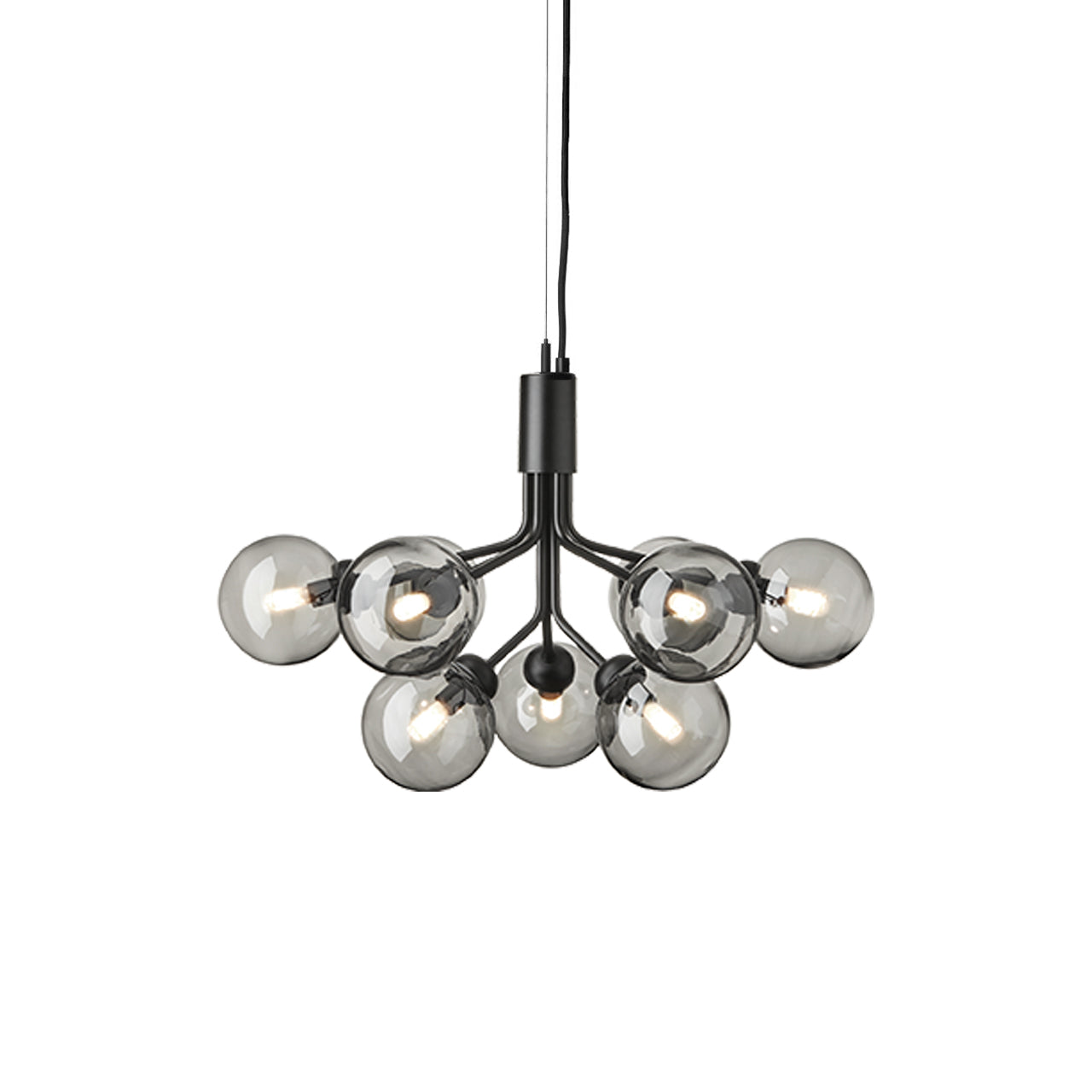 Apiales 9 Chandelier: Satin Black + Smoked Black + Black