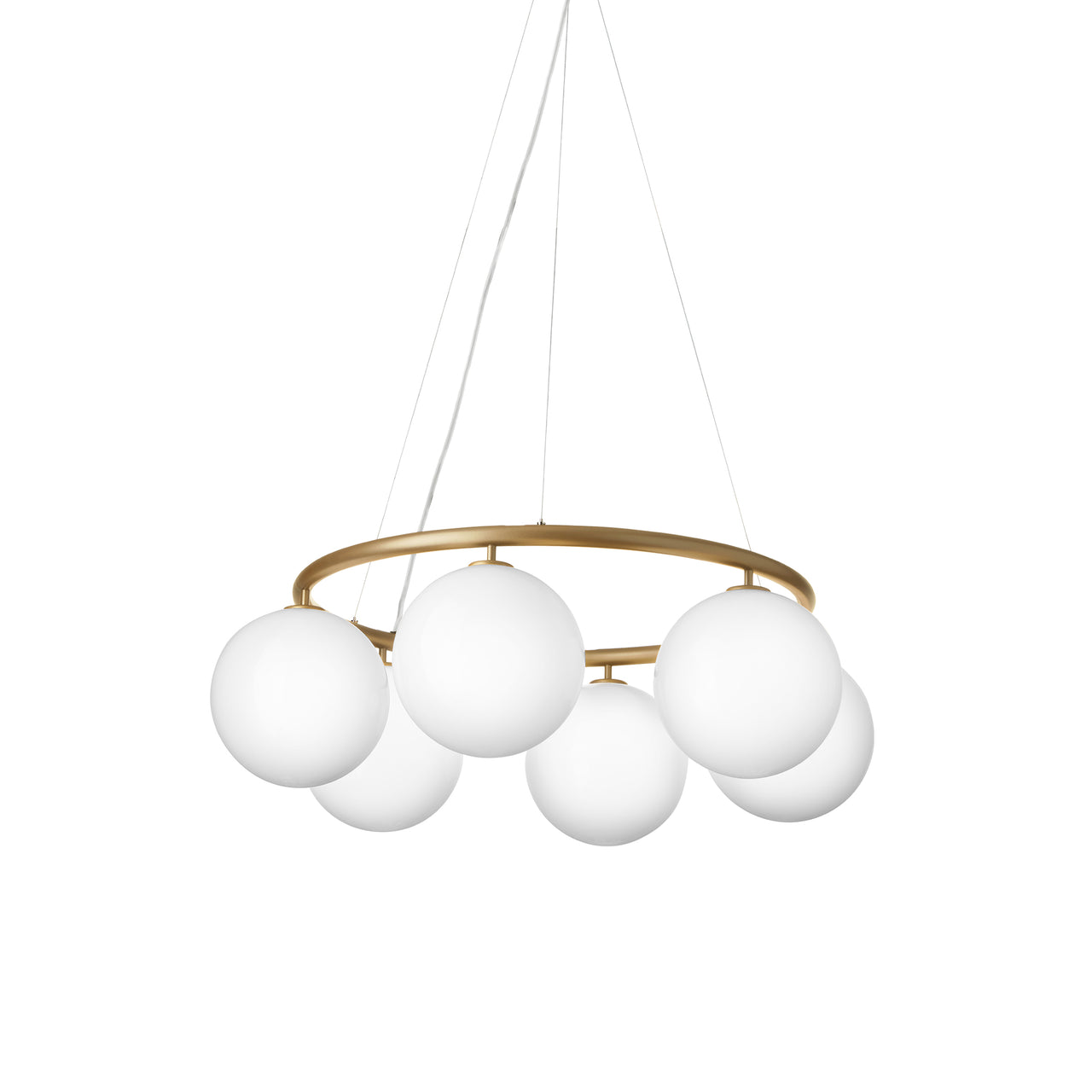 Miira 6 Circular Chandelier: Opal White + Brass