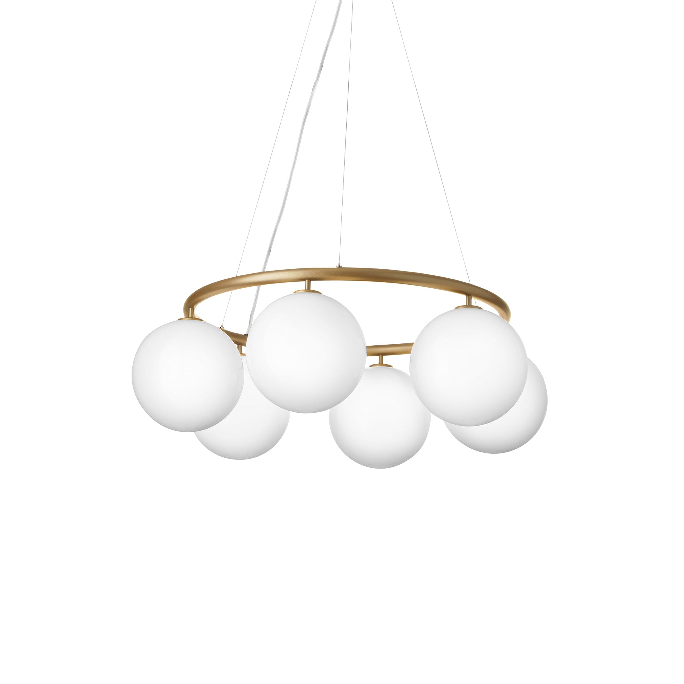 Miira 6 Circular Chandelier: Opal White + Brass