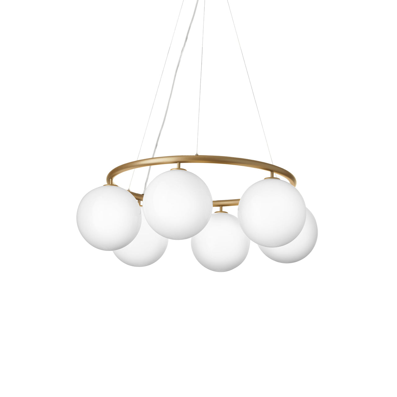 Miira 6 Circular Chandelier: Opal White + Brass