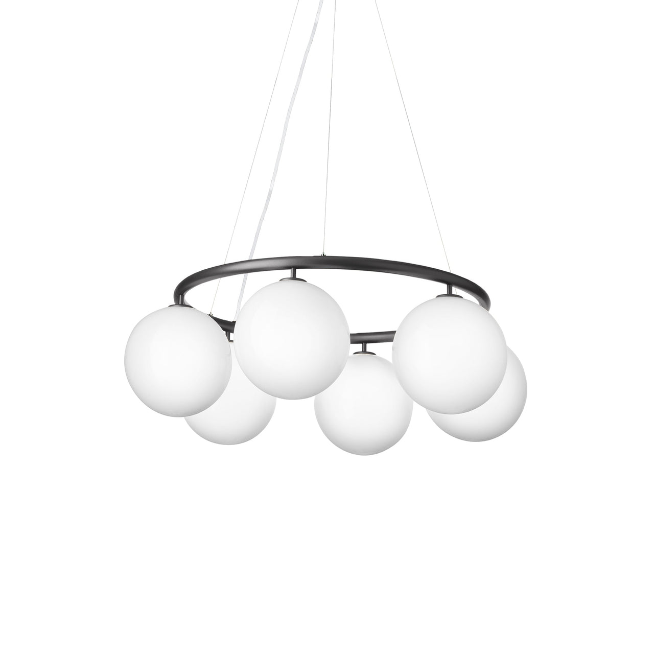 Miira 6 Circular Chandelier: Opal White + Rock Grey