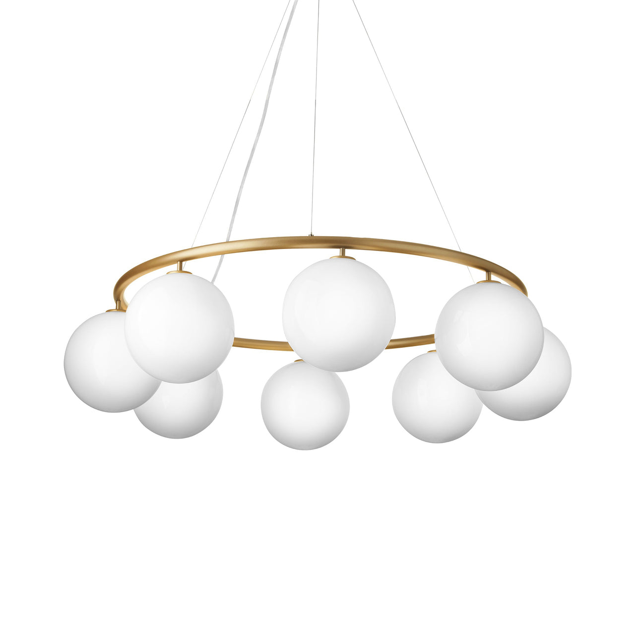 Miira 8 Circular Chandelier: Opal White + Brass