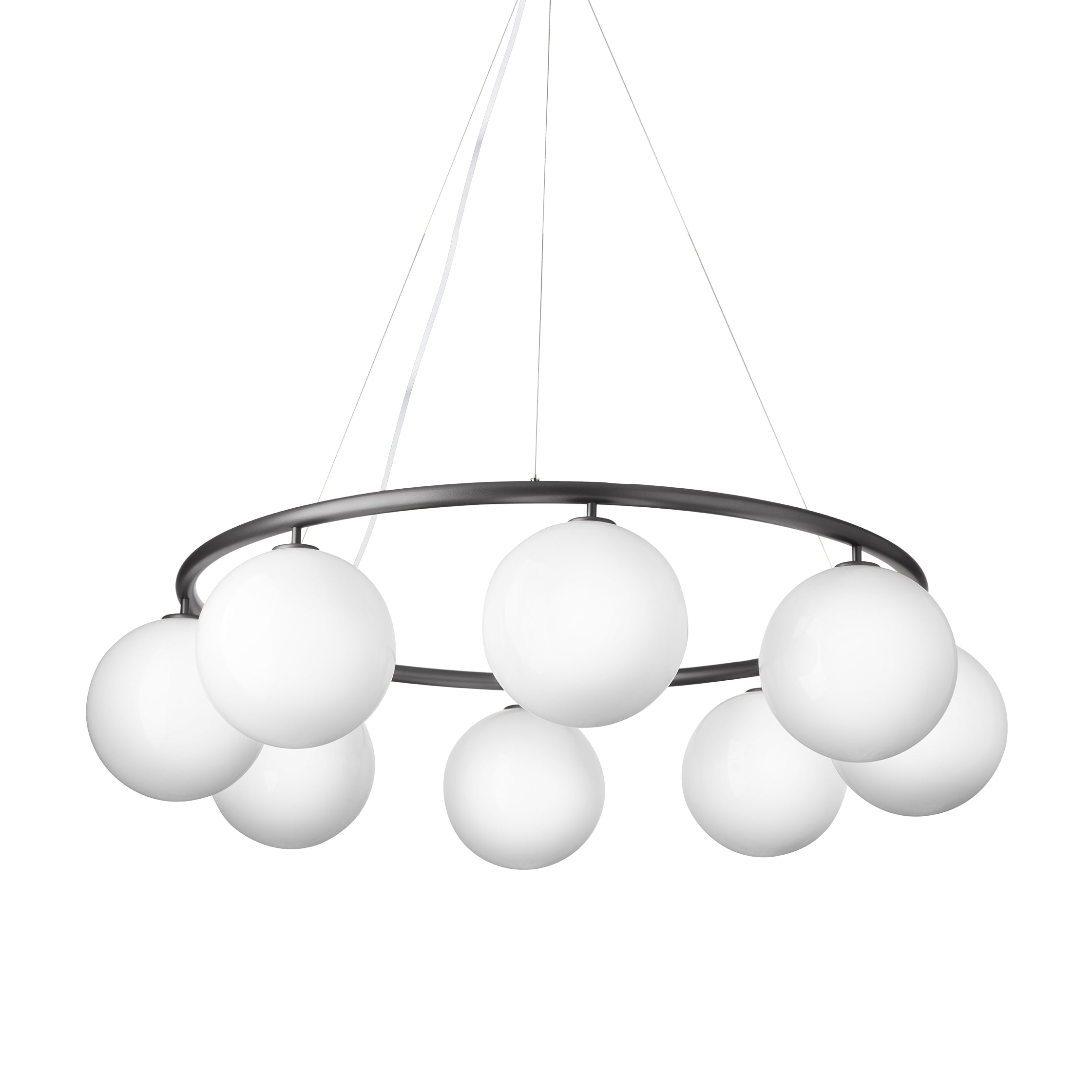 Miira 8 Circular Chandelier: Opal White + Rock Grey