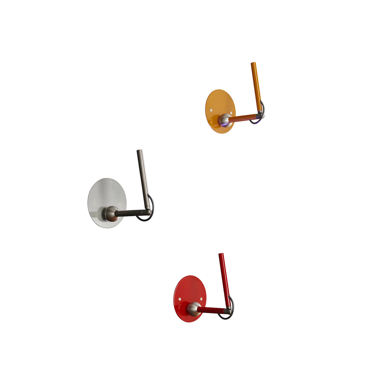 Calamaio Wall Lamp: Satin Black Nickel + Mustard Yellow + Scarlet Red