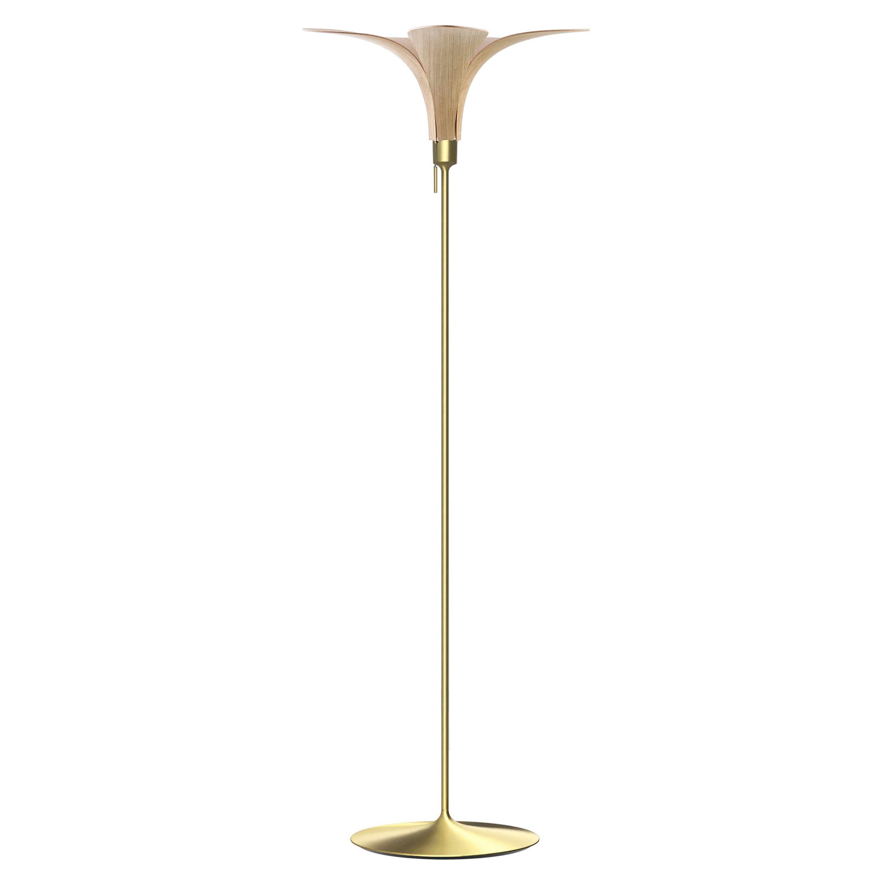 Jazz Champagne Floor Lamp: Oak + Brushed Brass