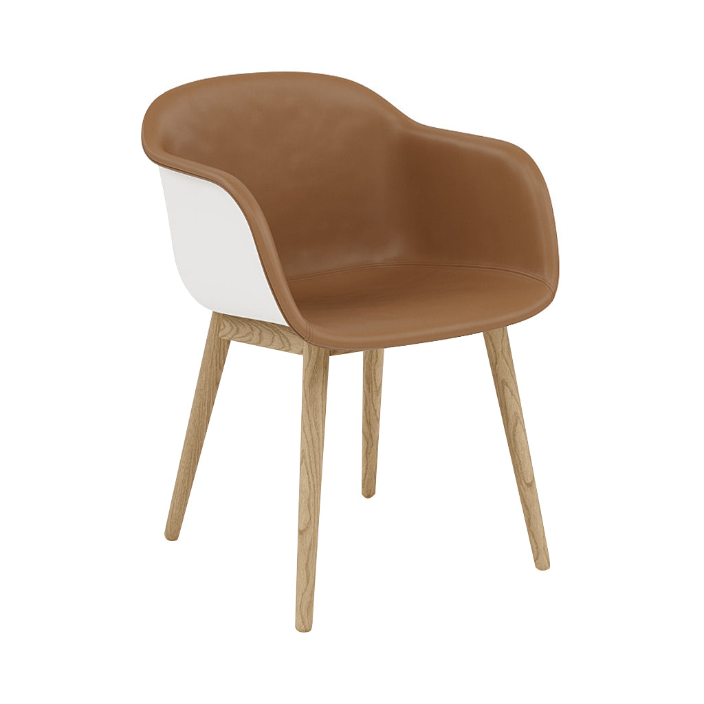 Fiber Armchair: Wood Base Front Upholstered + Recycled Shell + Oak + Natural White