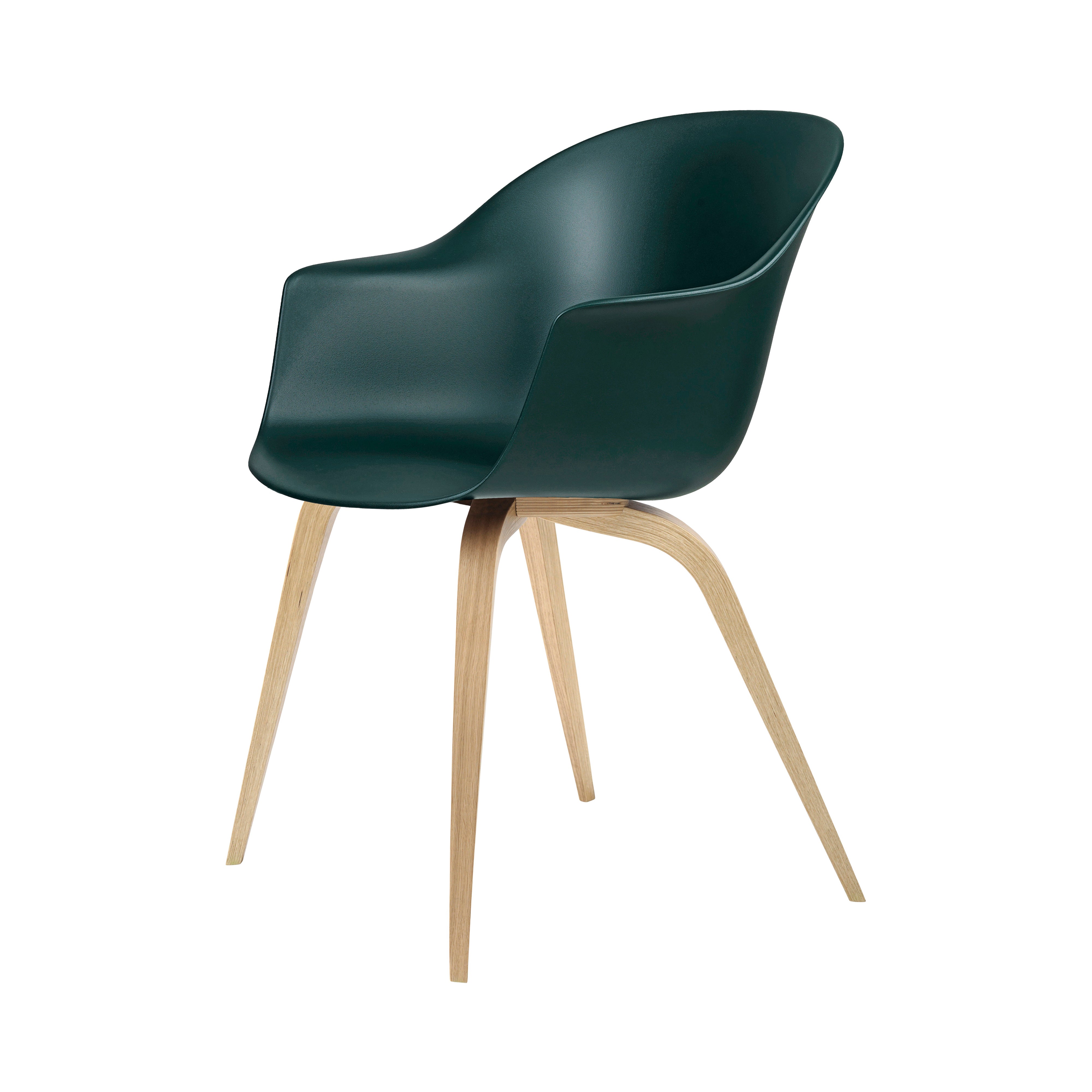 Bat Dining Chair: Wood Base + Oak + Dark Green + Plastic Glides