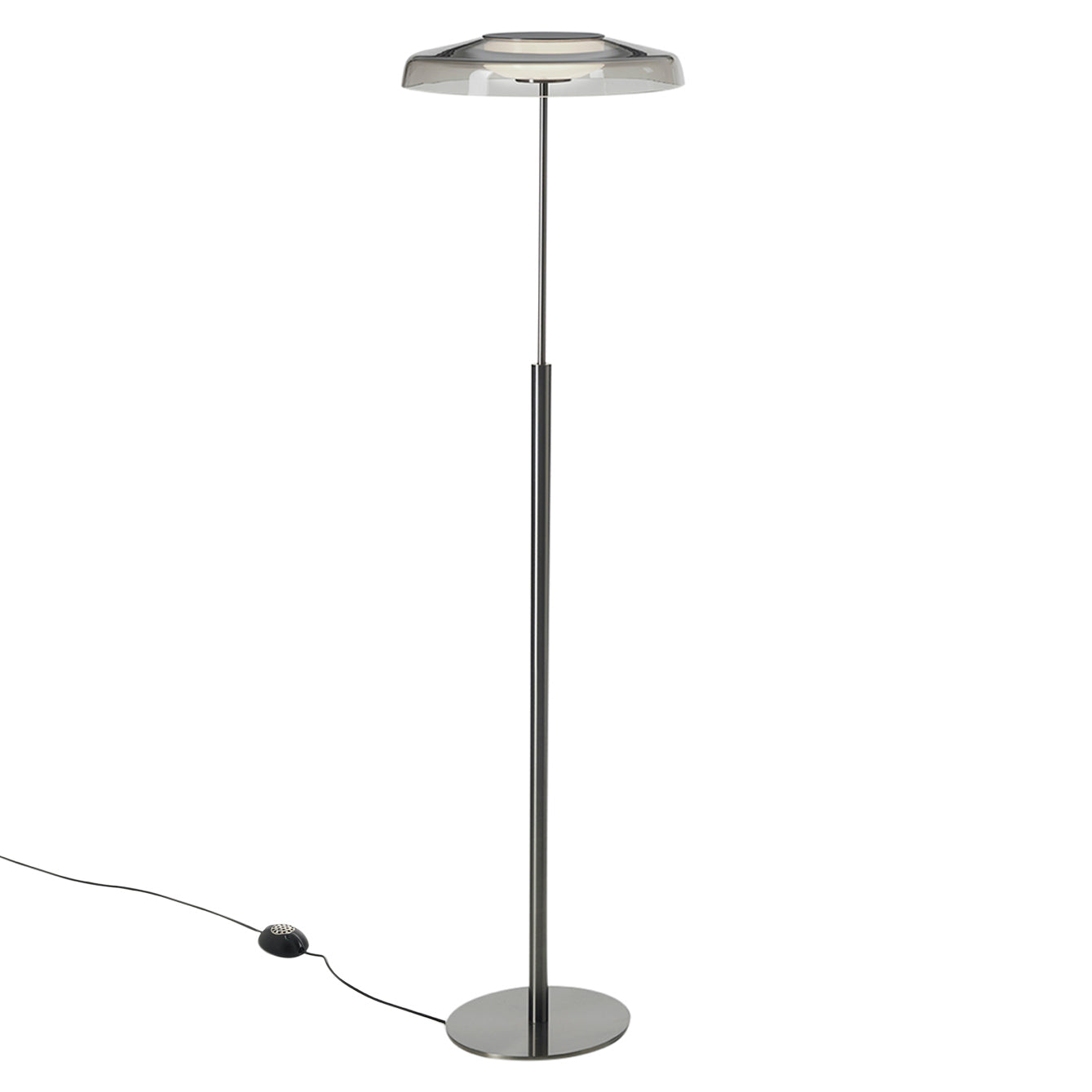 Dora Floor Lamp: Satin Black Nickel + Smokey Grey