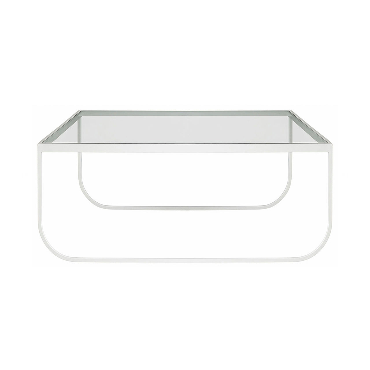 Tati Coffee Table: High + Glass Top + Transparent Glass + White