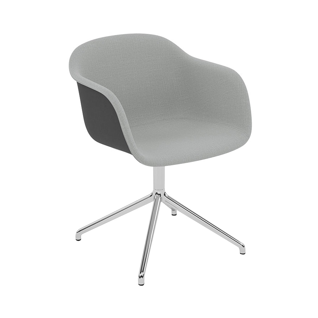 Fiber Armchair: Swivel Base Front Upholstered + Recycled Shell + Polished Aluminum + Black