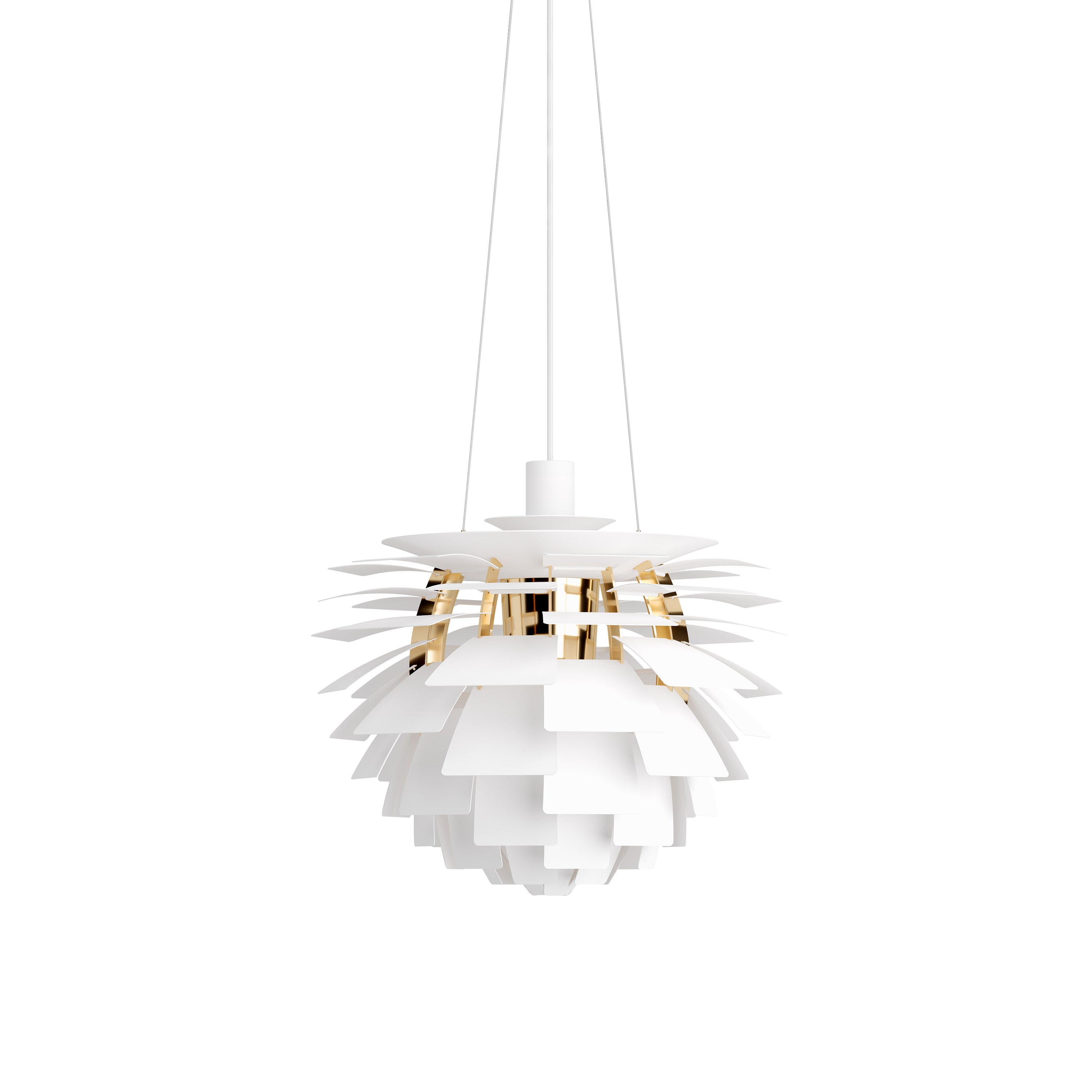 PH Artichoke Pendant: Small + Soft White + Brass + White