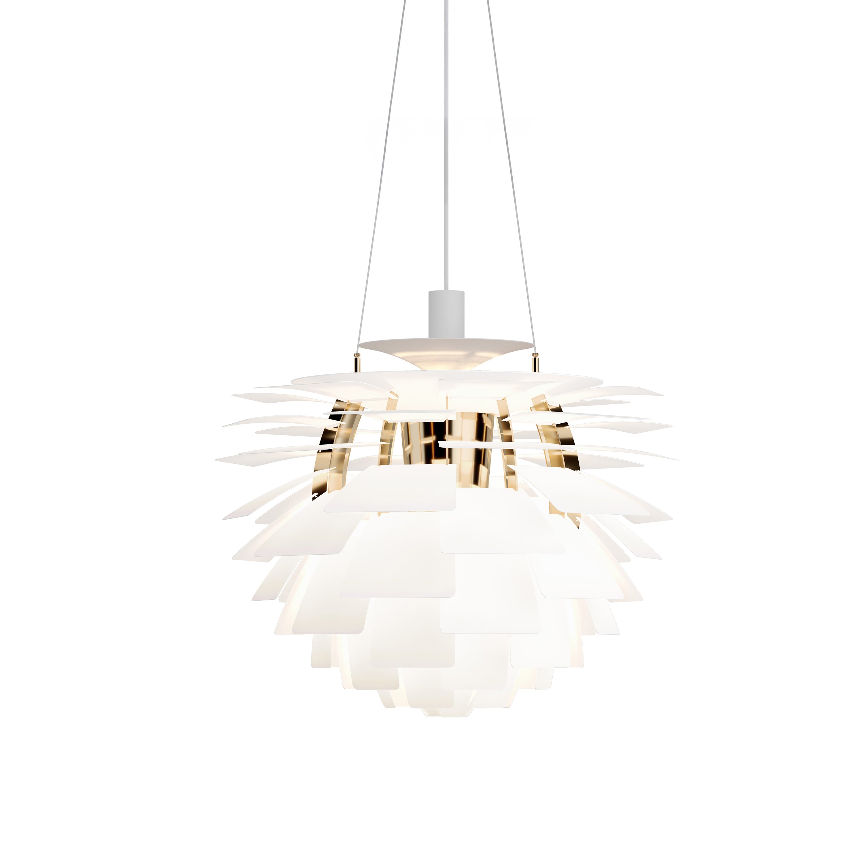 PH Artichoke Pendant: Medium + Soft White + Brass + White