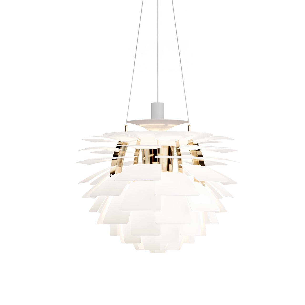 PH Artichoke Pendant: Medium + Soft White + Brass + White