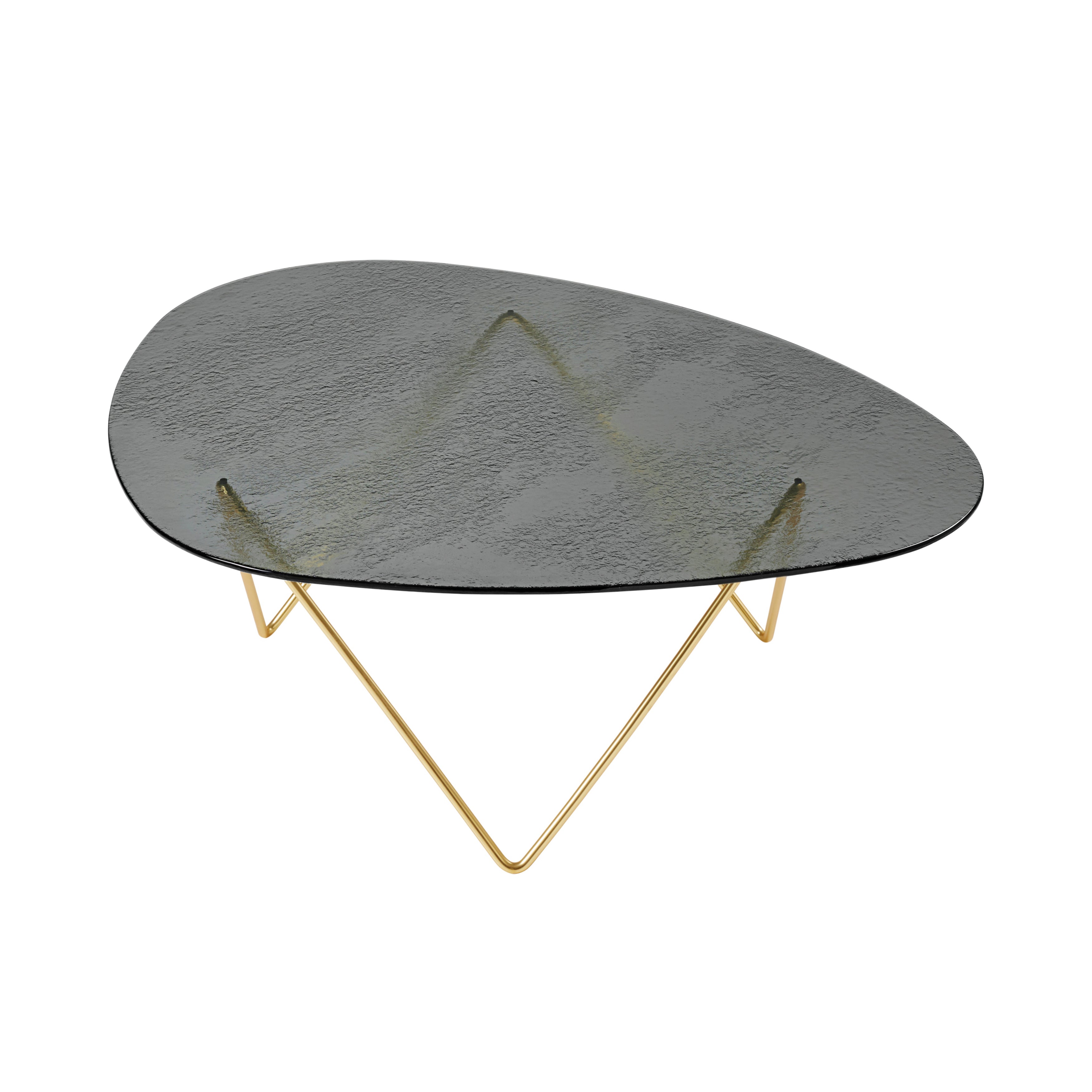 Pedrera Coffee Table: Smoke Structured Glass + Brass