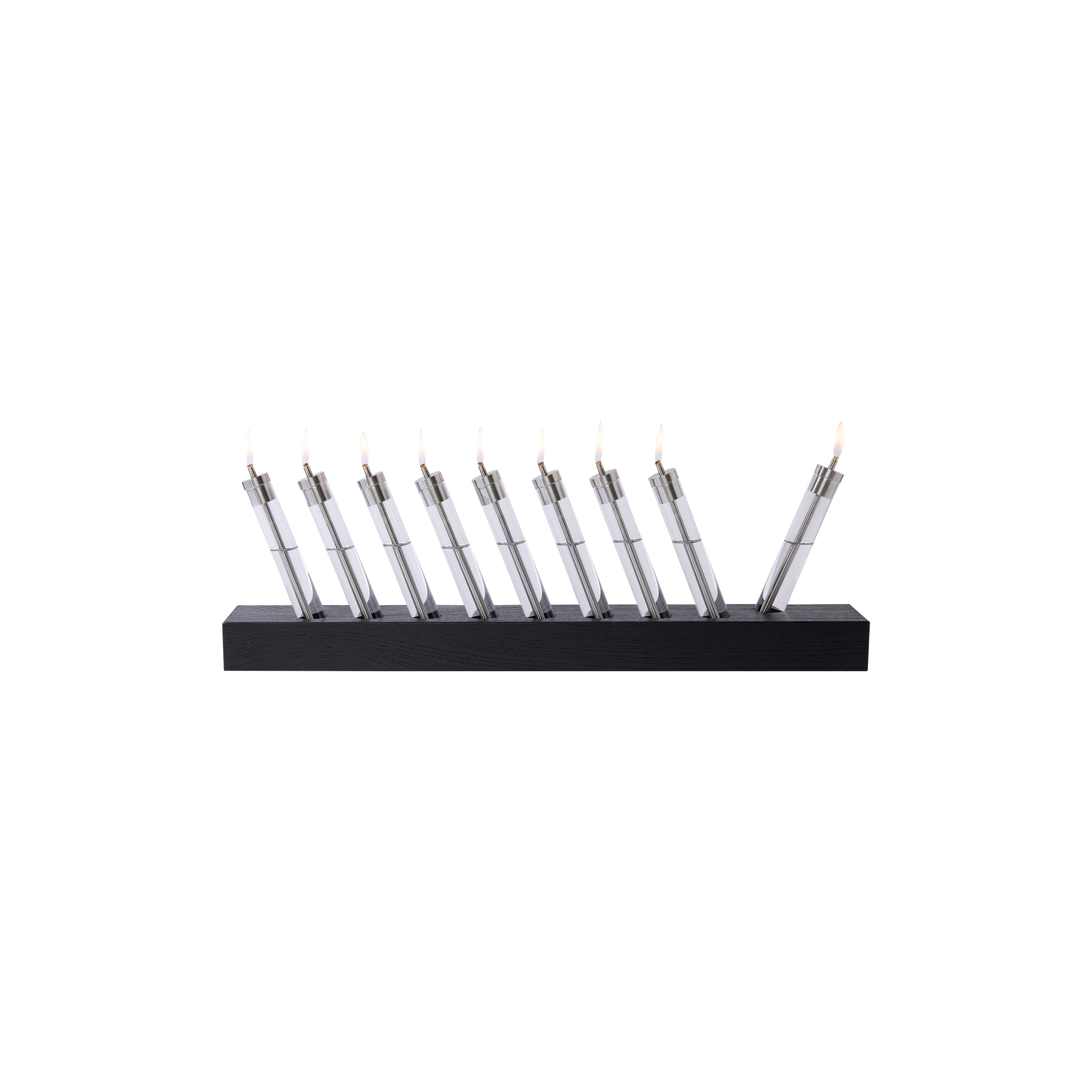 Migration Menorah: Black Stained Ash + Stainless Steel