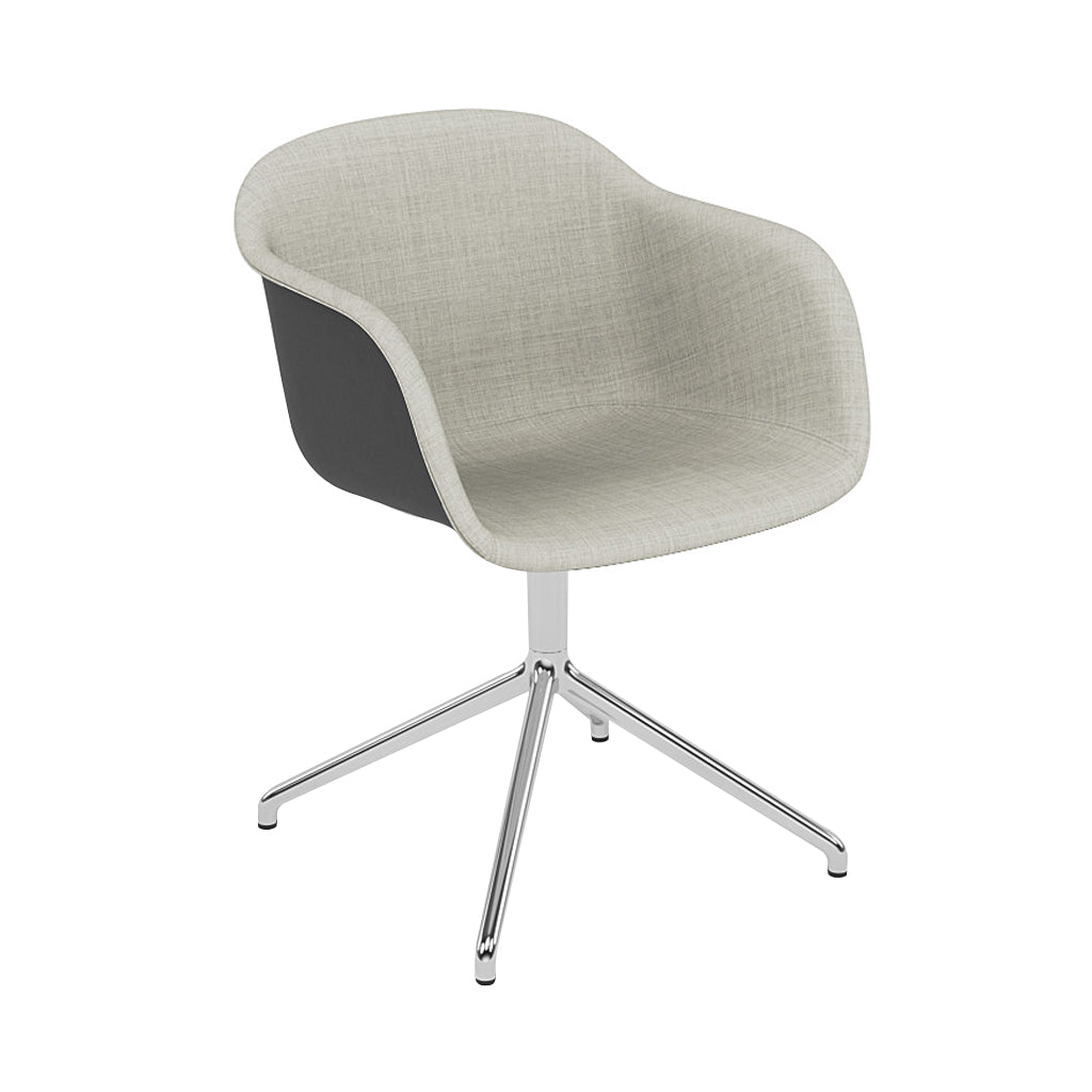 Fiber Armchair Swivel Base with Return: Front Upholstered + Recycled Shell + Polished Aluminum + Black