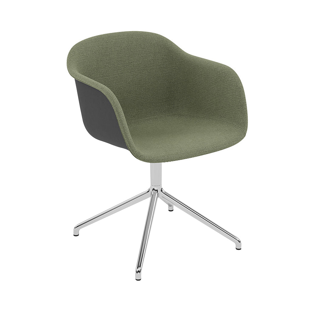 Fiber Armchair Swivel Base with Return: Front Upholstered + Recycled Shell + Polished Aluminum + Black