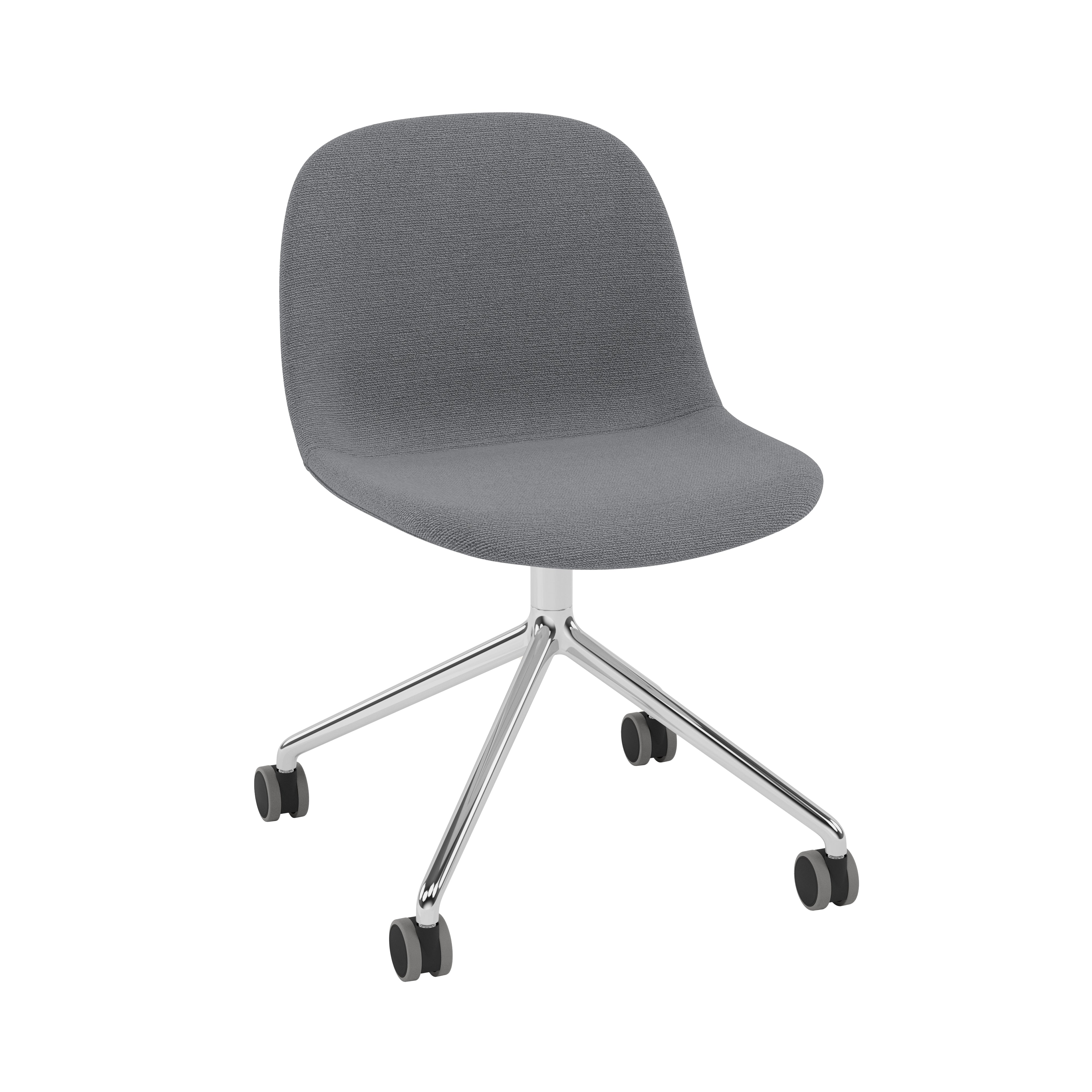 Fiber Side Chair: Swivel Base with Castors + Recycled Shell + Upholstered + Polished Aluminum + Black