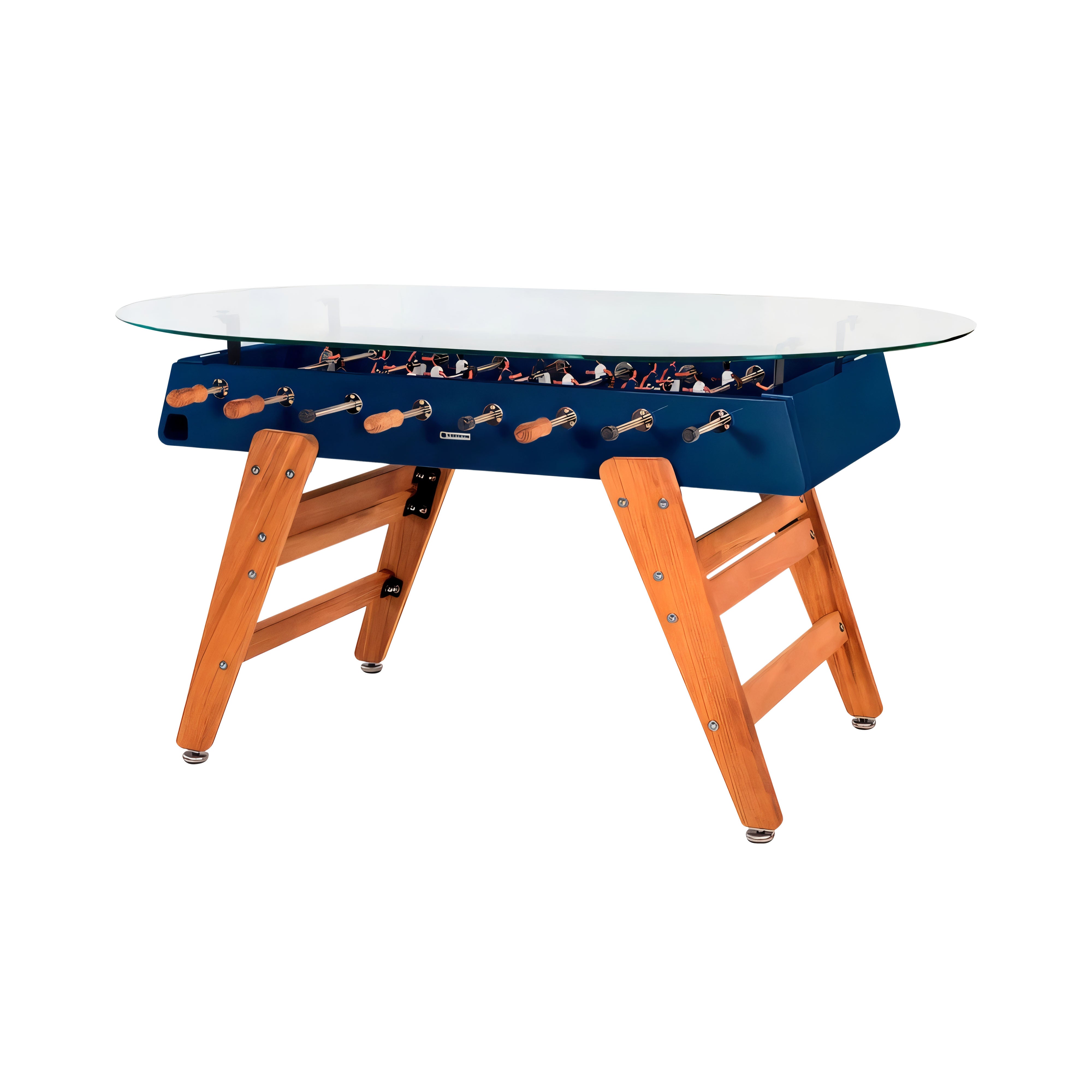 RS3 Wood Dining Football Table: Oval + Steel Blue
