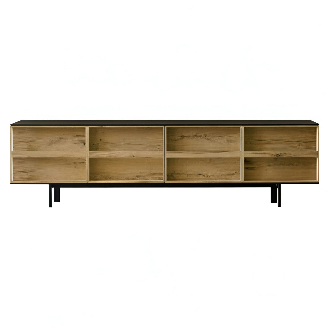 Ramblas Cabinet: Large + Lacquered Black + Vintage Oak