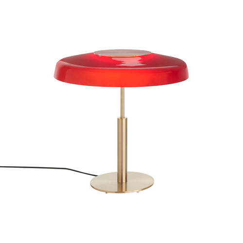 Dora Table Lamp: Satin Gold + Sand Blasted Red Glass