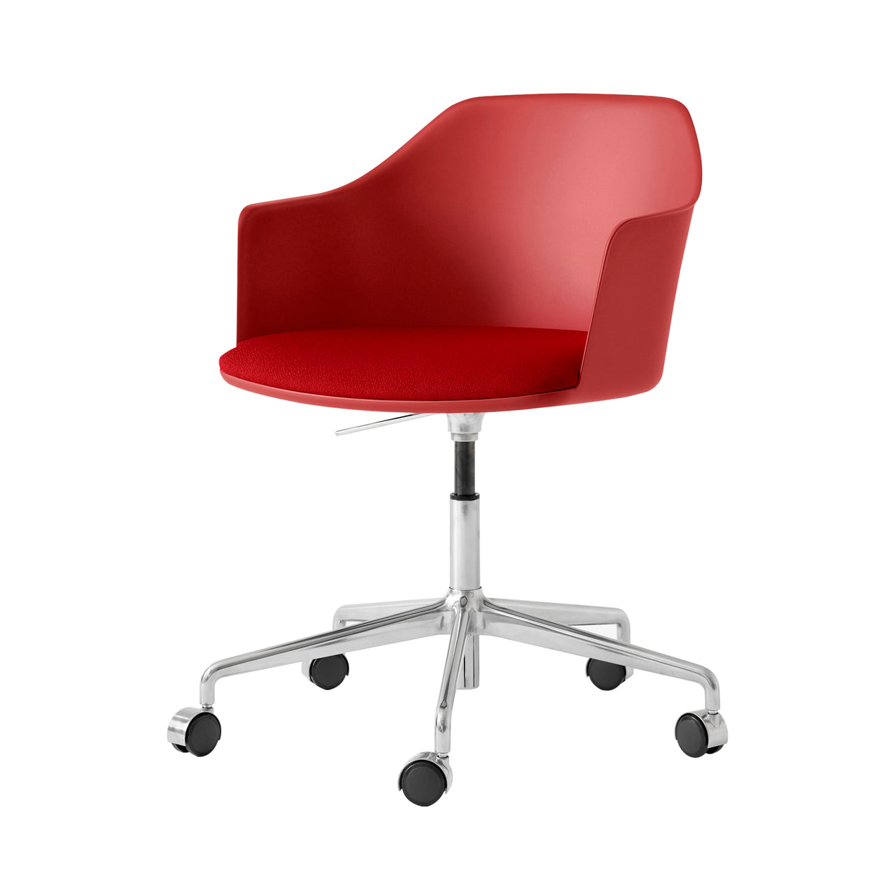 Rely Armchair HW54: Polished Aluminum + Vermilion Red