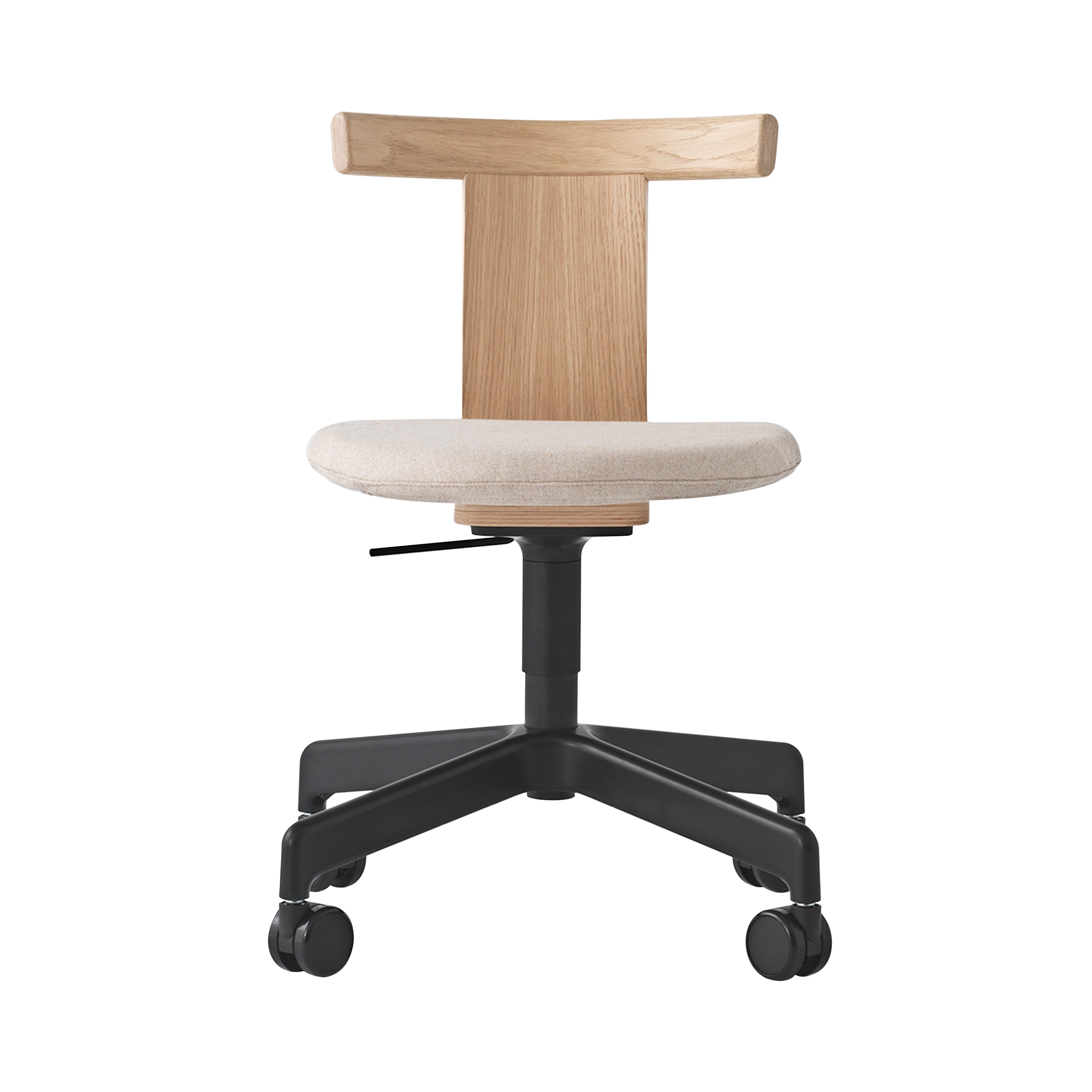 Jiro Swivel Chair: Upholstered + Natural Oak + Black + With Castors