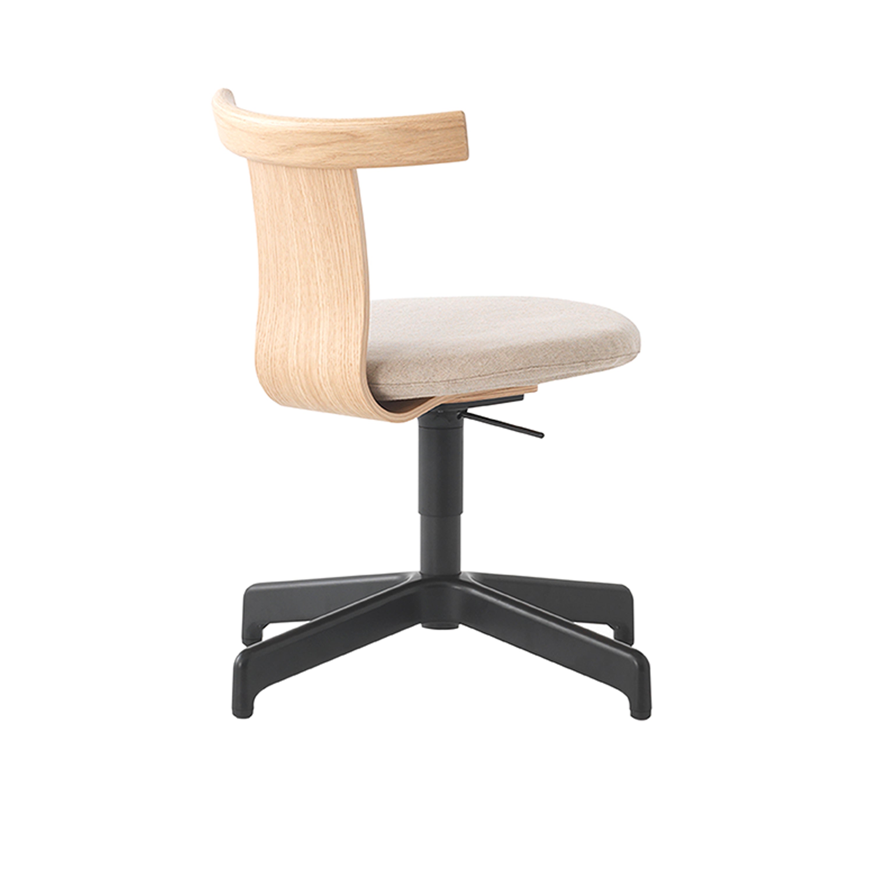 Jiro Swivel Chair: Upholstered + Natural Oak + Black + Without Castors