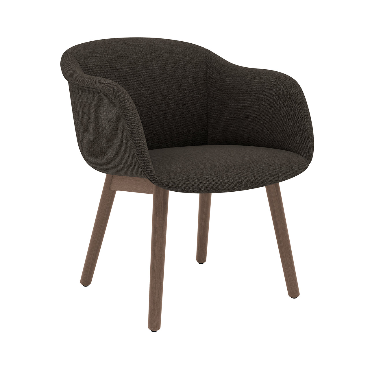 Fiber Soft Armchair: Wood Base + Upholstered + Stained Dark Brown